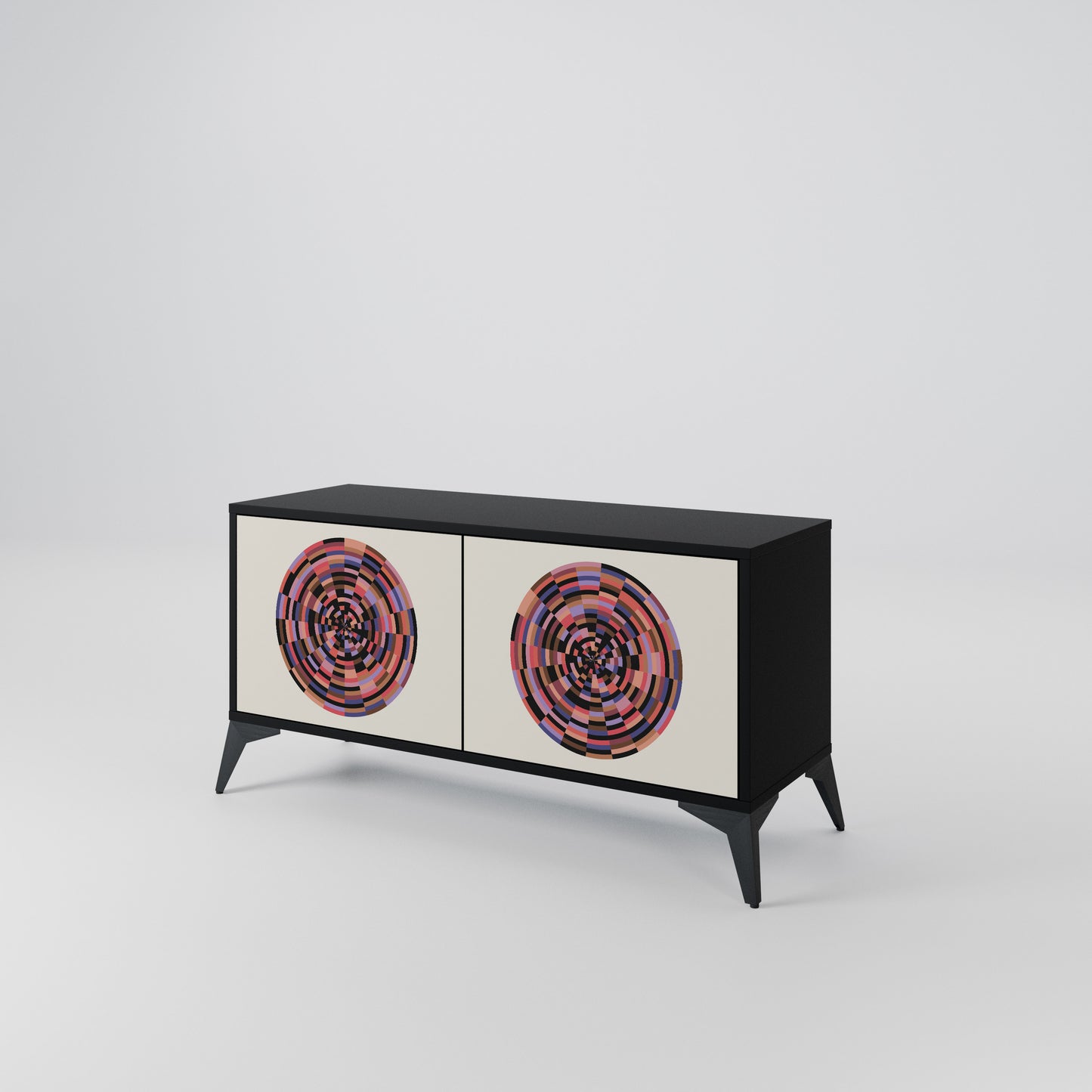 BROWN CIRCLES Kompakt TV-bänk med 2 dörrar