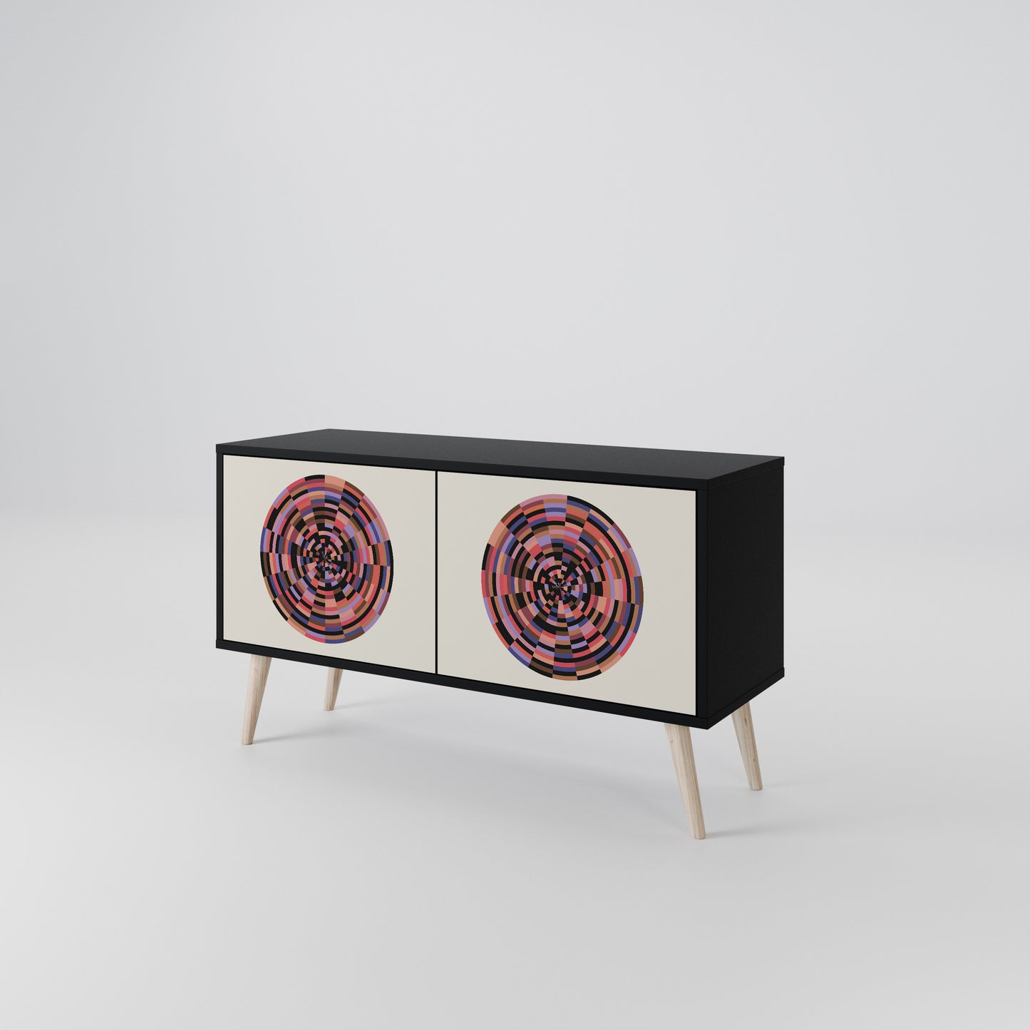 BROWN CIRCLES Kompakt TV-bänk med 2 dörrar