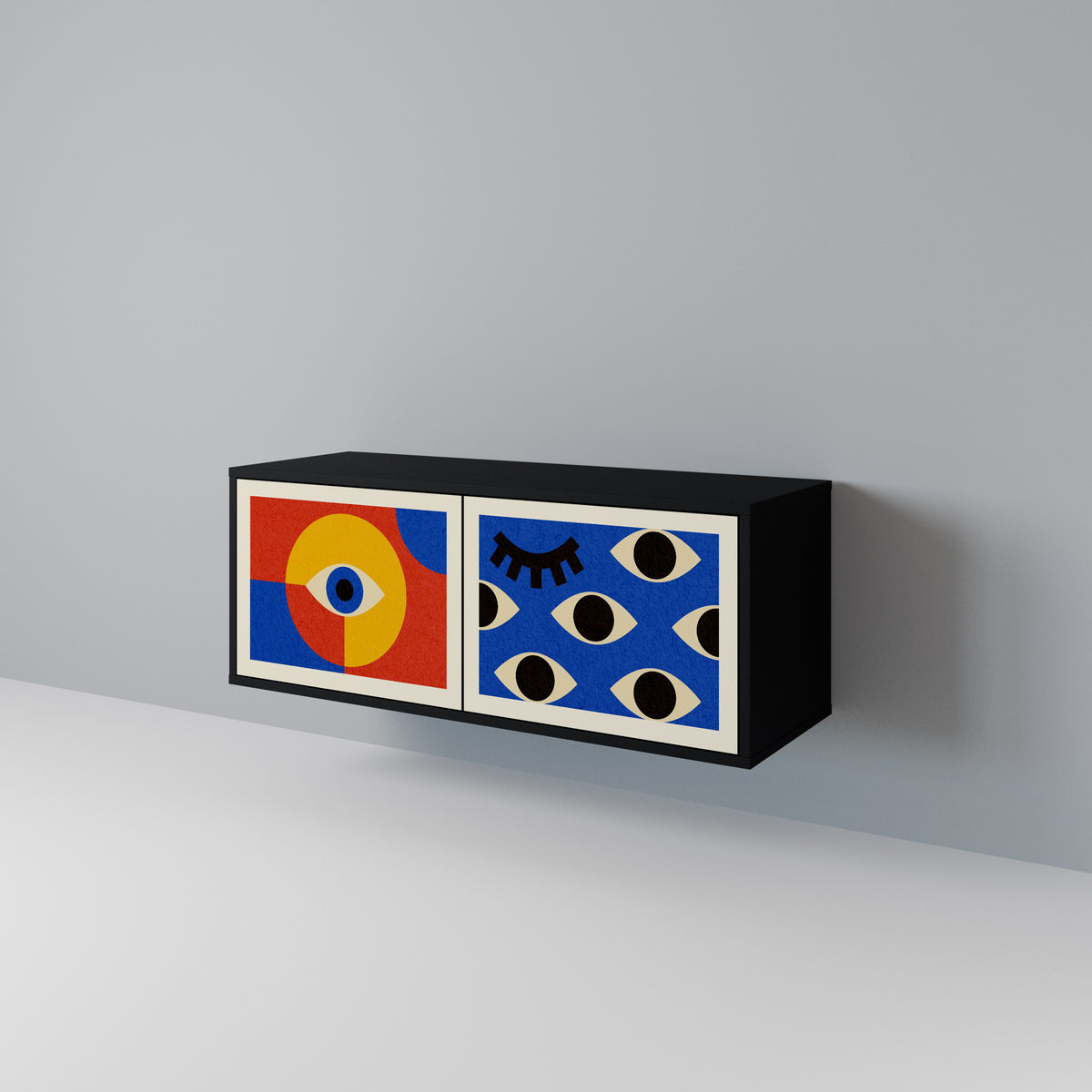 GEOMETRIC EYES Kompakt TV-bänk med 2 dörrar