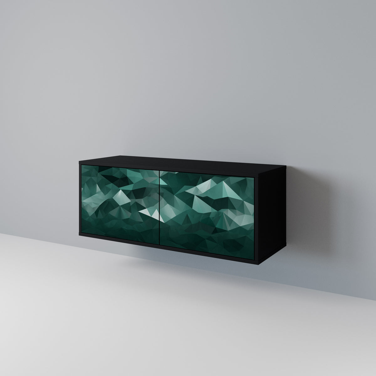POLYGONAL FLOATING Kompakt TV-bänk med 2 dörrar