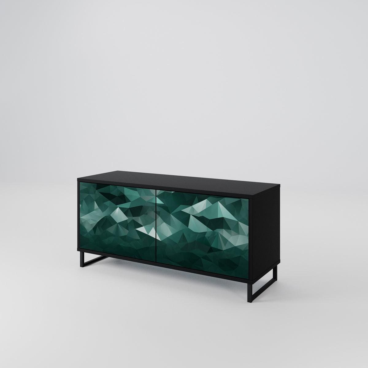 POLYGONAL FLOATING Kompakt TV-bänk med 2 dörrar