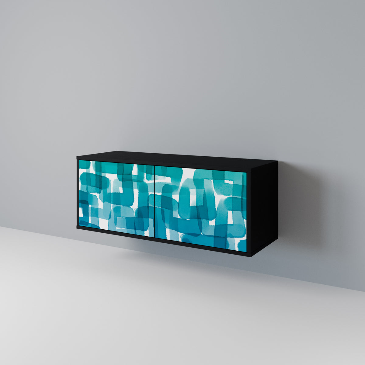 TURQUOISE RECTANGLES Kompakt TV-bänk med 2 dörrar