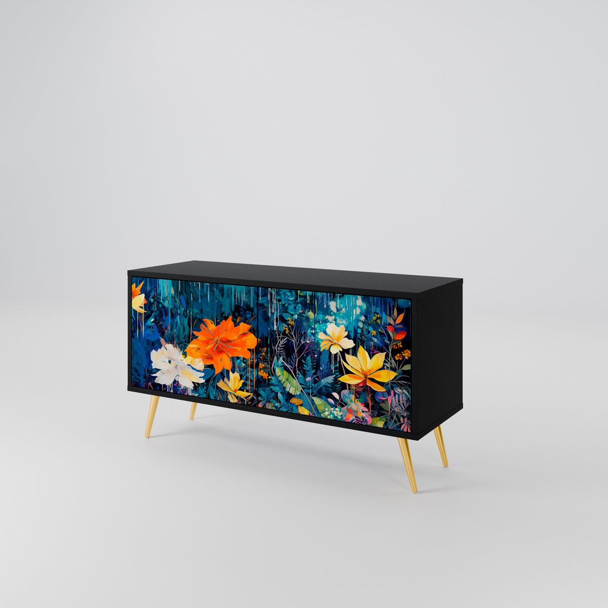 MIDNIGHT BLOSSOM Kompakt TV-bänk med 2 dörrar