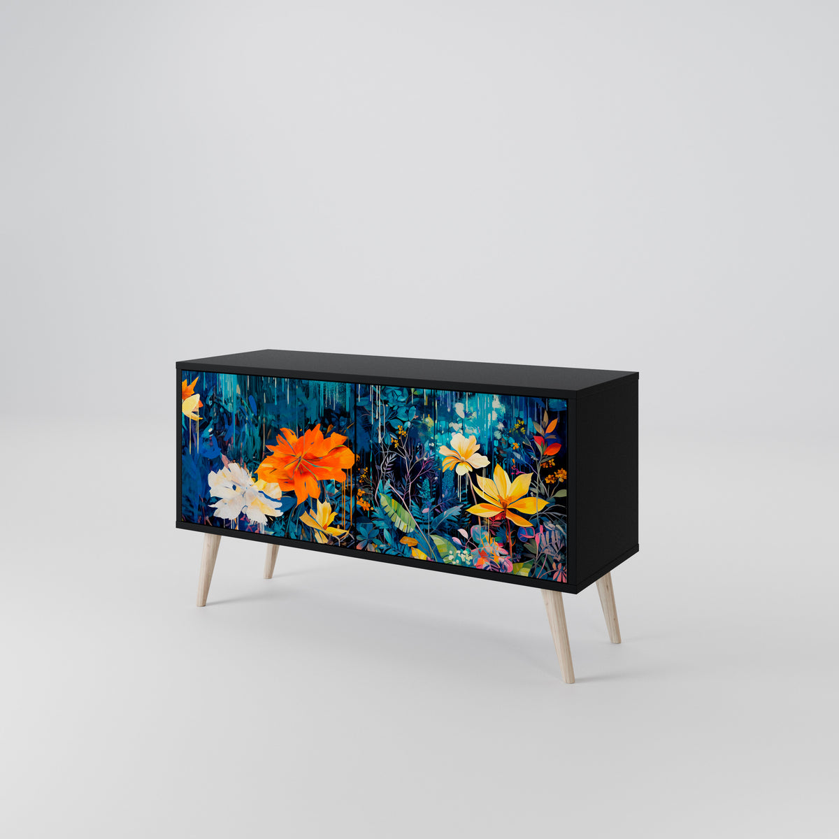 MIDNIGHT BLOSSOM Kompakt TV-bänk med 2 dörrar