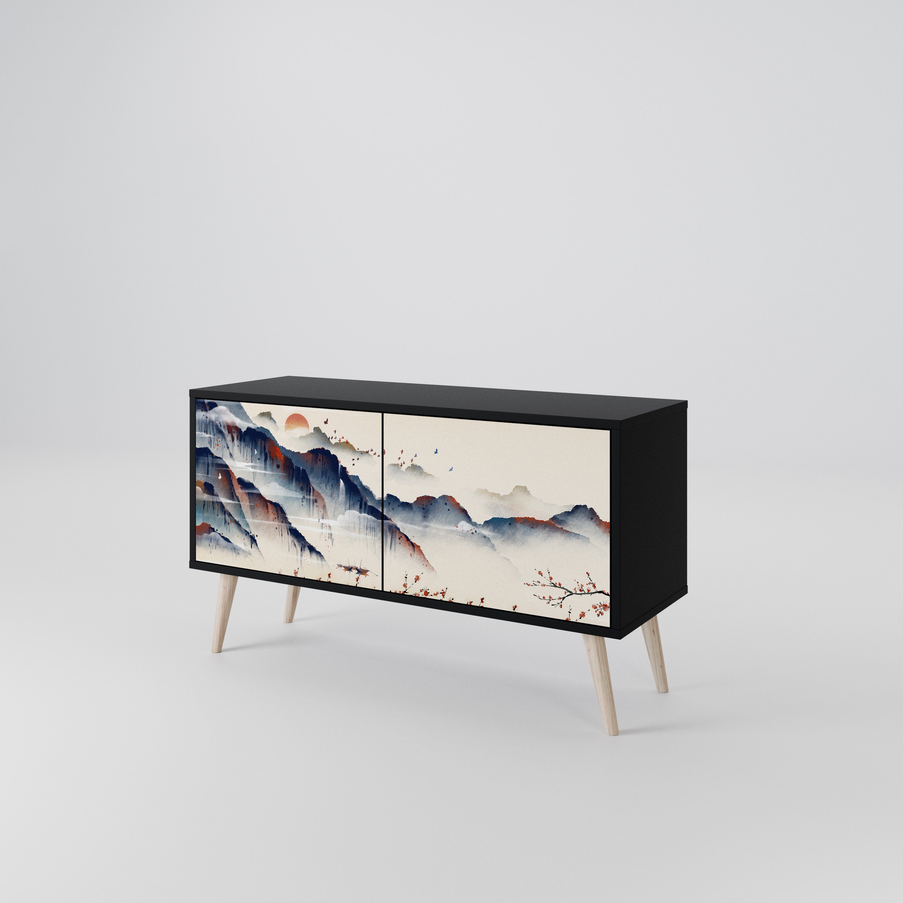 JAPANESE LANDSCAPE Compact 2-Door TV Cabinet