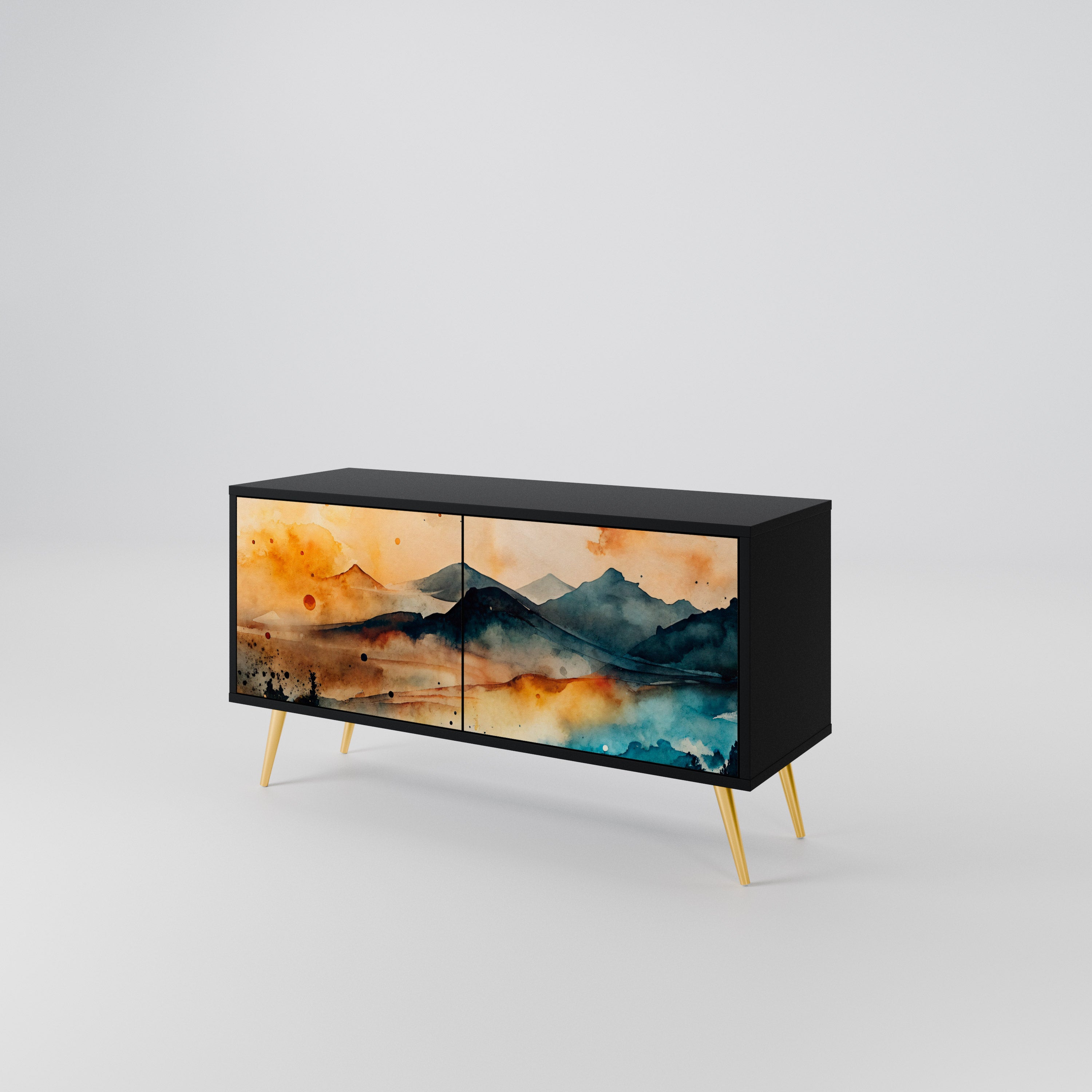 OMINOUS MOUNTAINS Kompakt TV-bänk med 2 dörrar