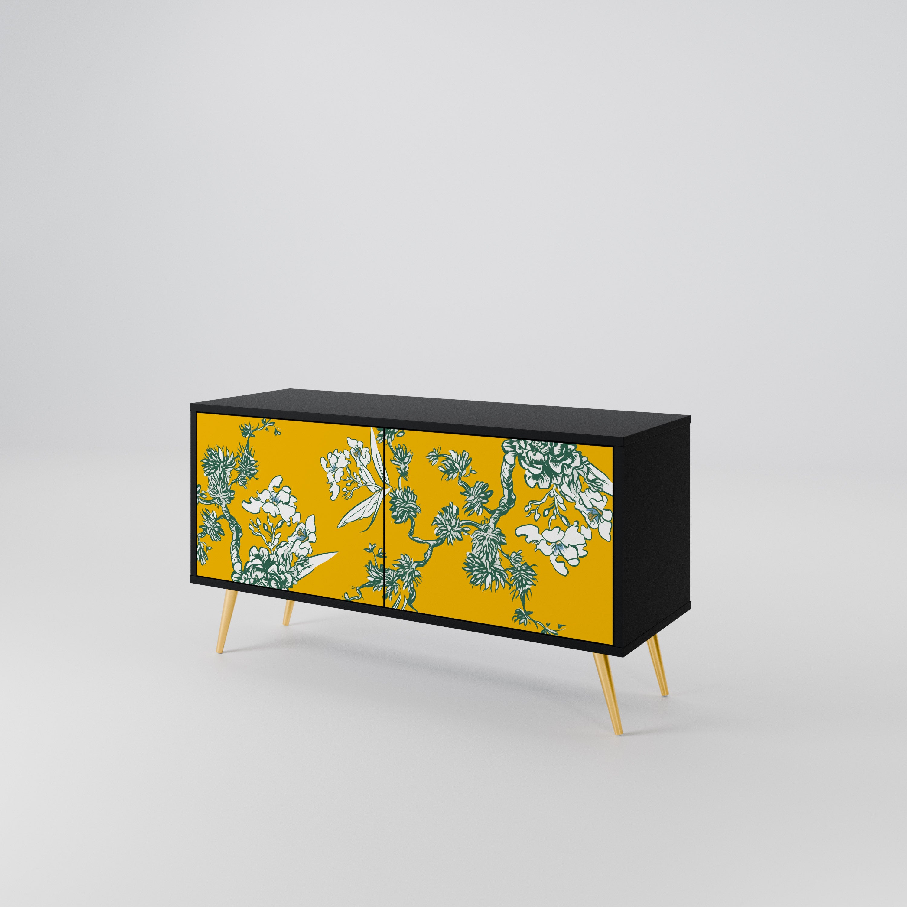 YELLOW CHINOISERIE Compact 2-Door TV Cabinet