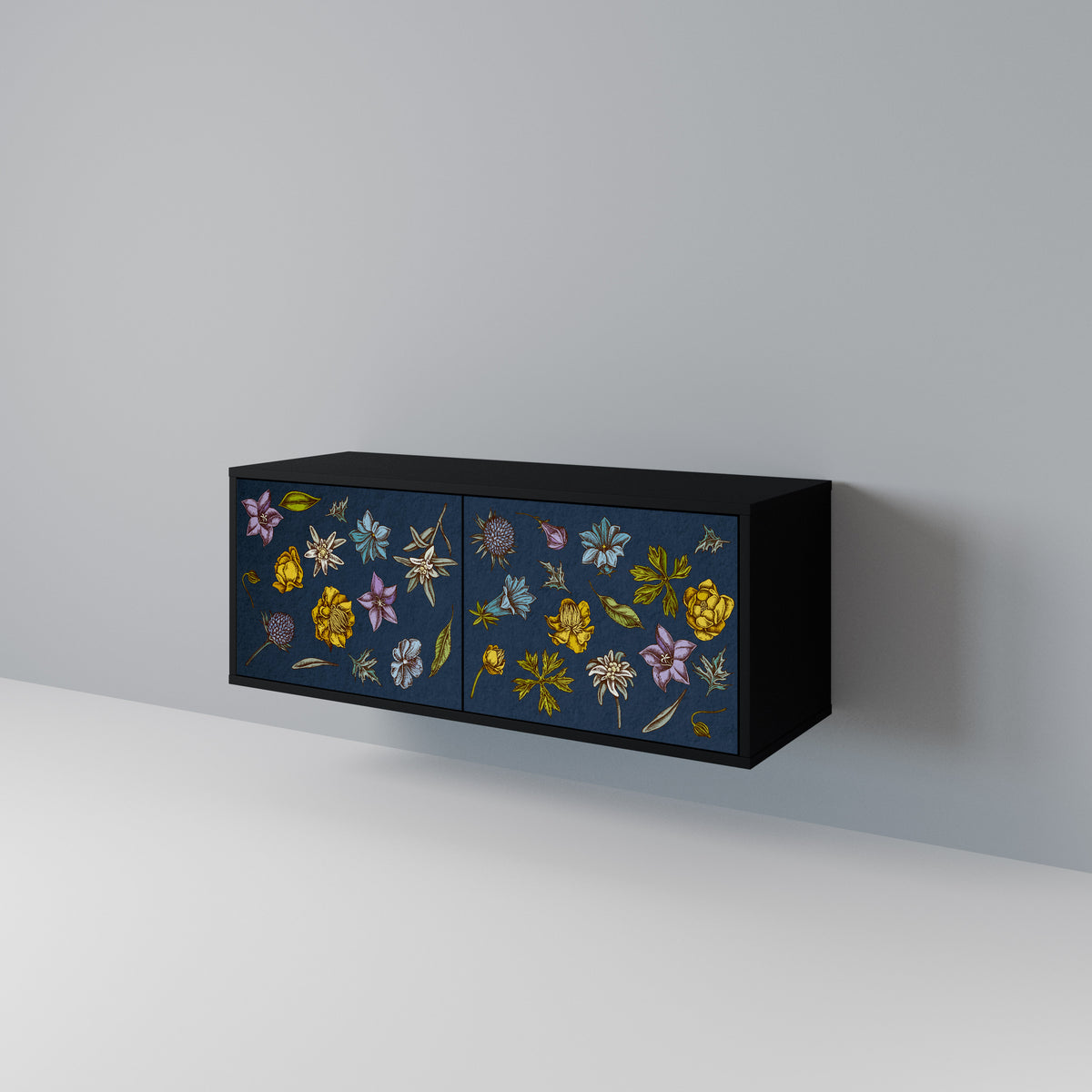 FLOWERS ON NAVY BLUE Kompakt TV-bänk med 2 dörrar