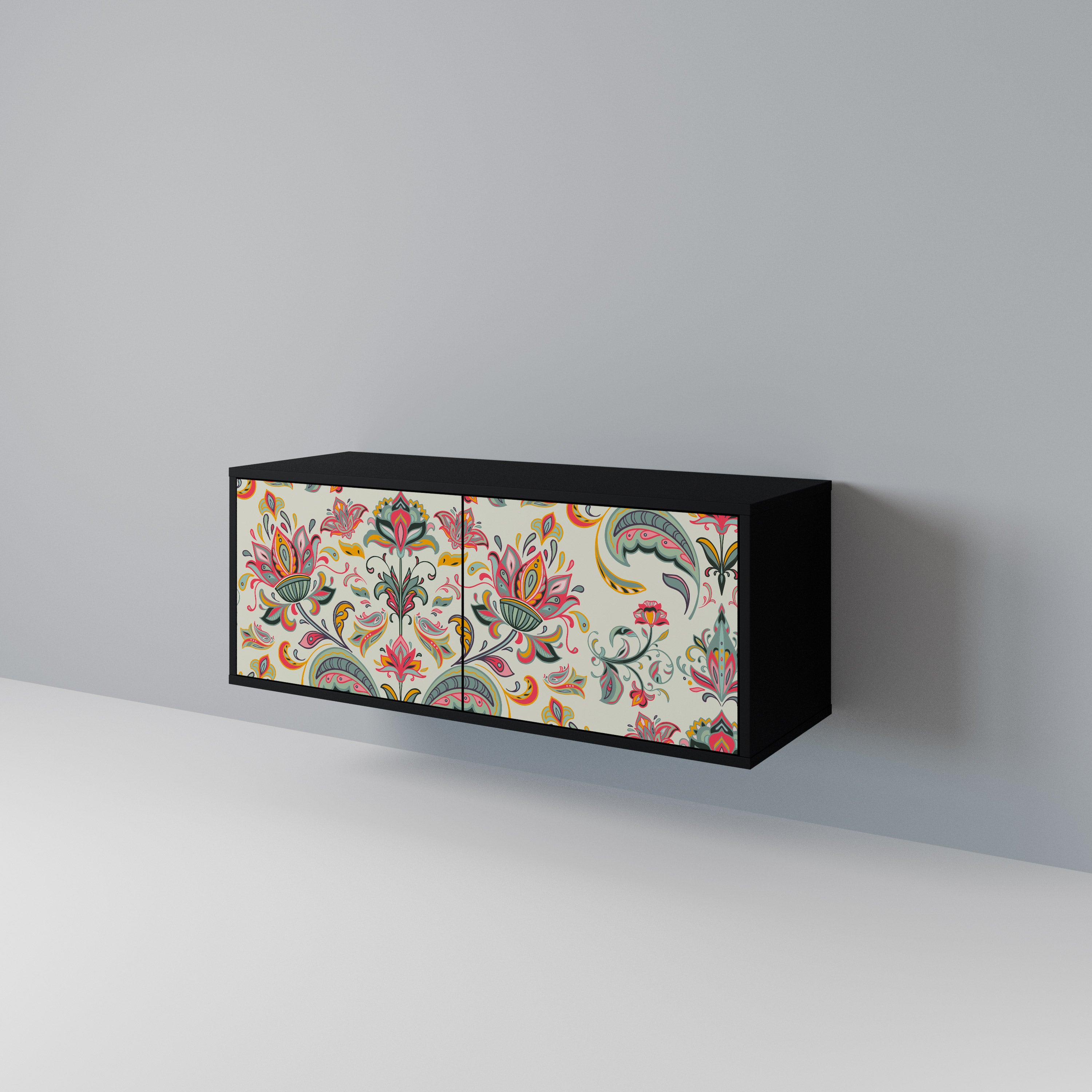 Kompakt TV-skåp med 2 dörrar i ekologiskt folkloremönster