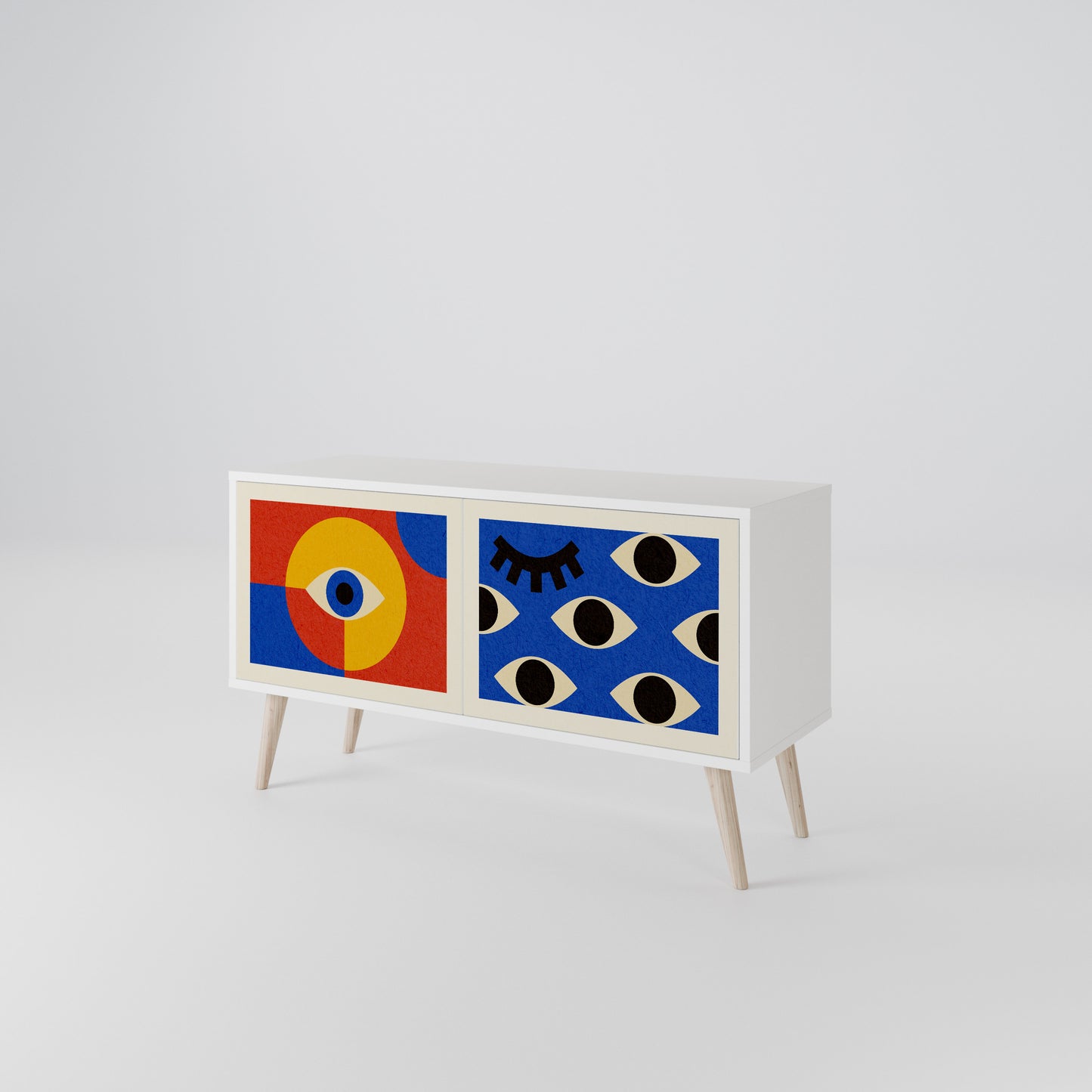 GEOMETRIC EYES Kompakt TV-bänk med 2 dörrar