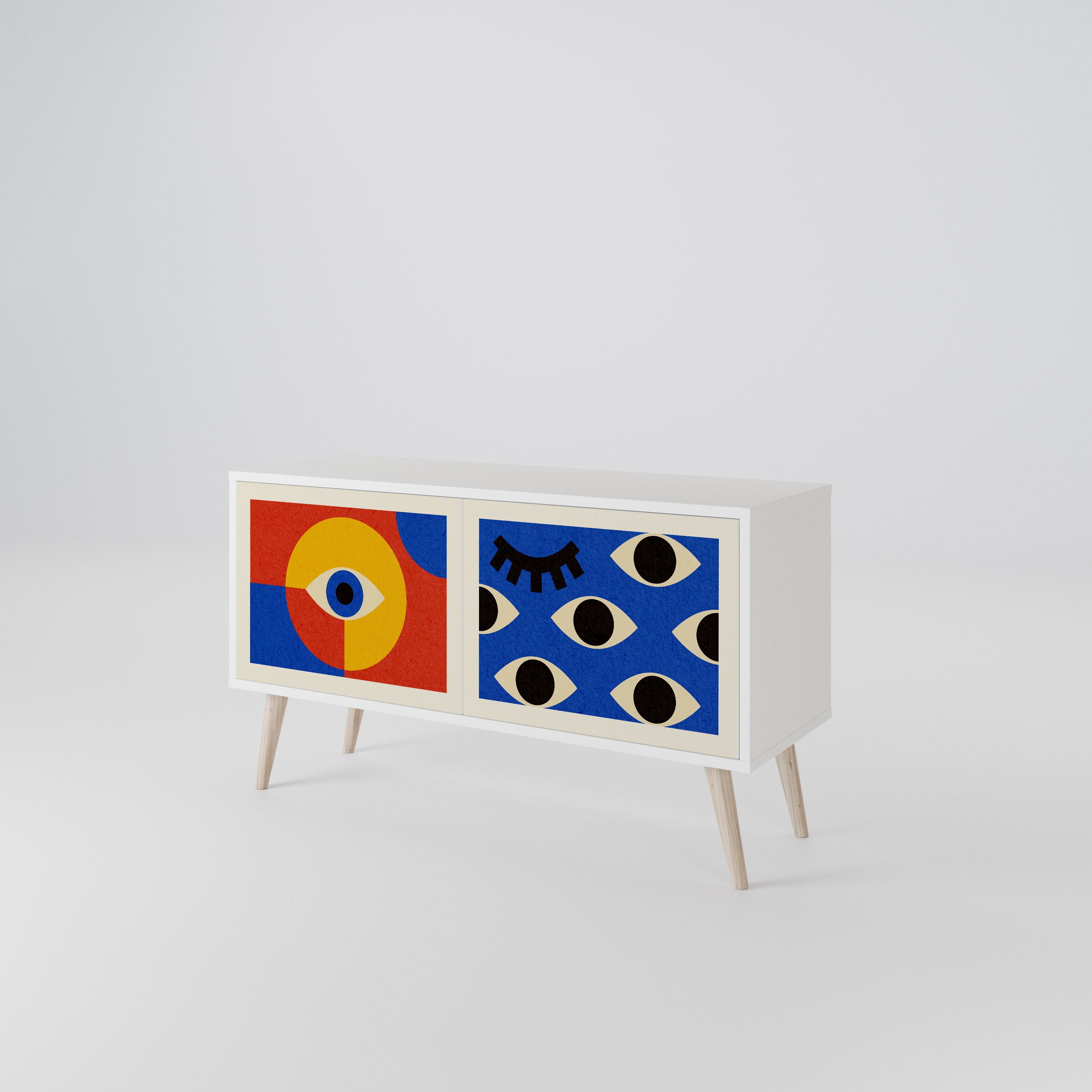 GEOMETRIC EYES Kompakt TV-bänk med 2 dörrar