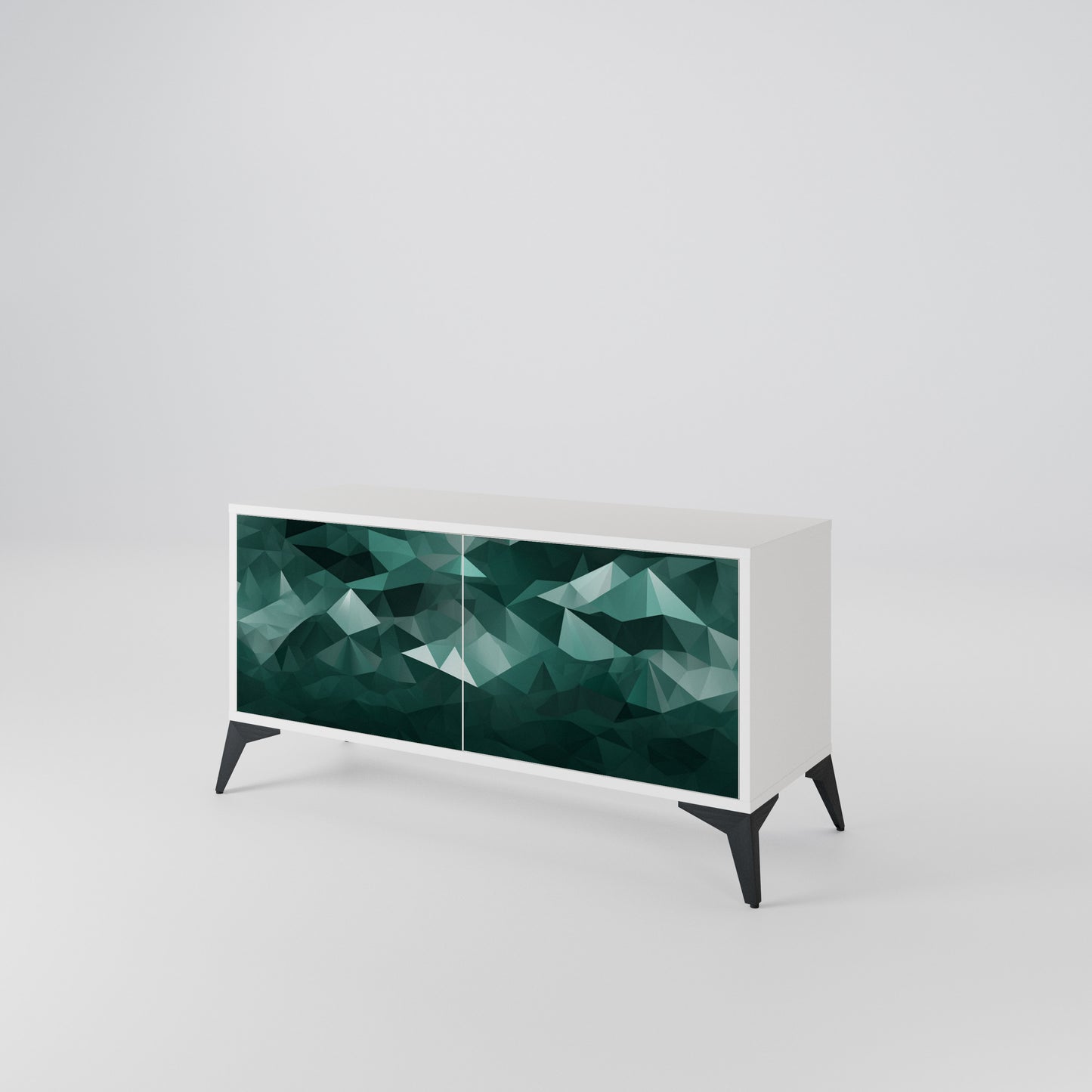 POLYGONAL FLOATING Kompakt TV-bänk med 2 dörrar