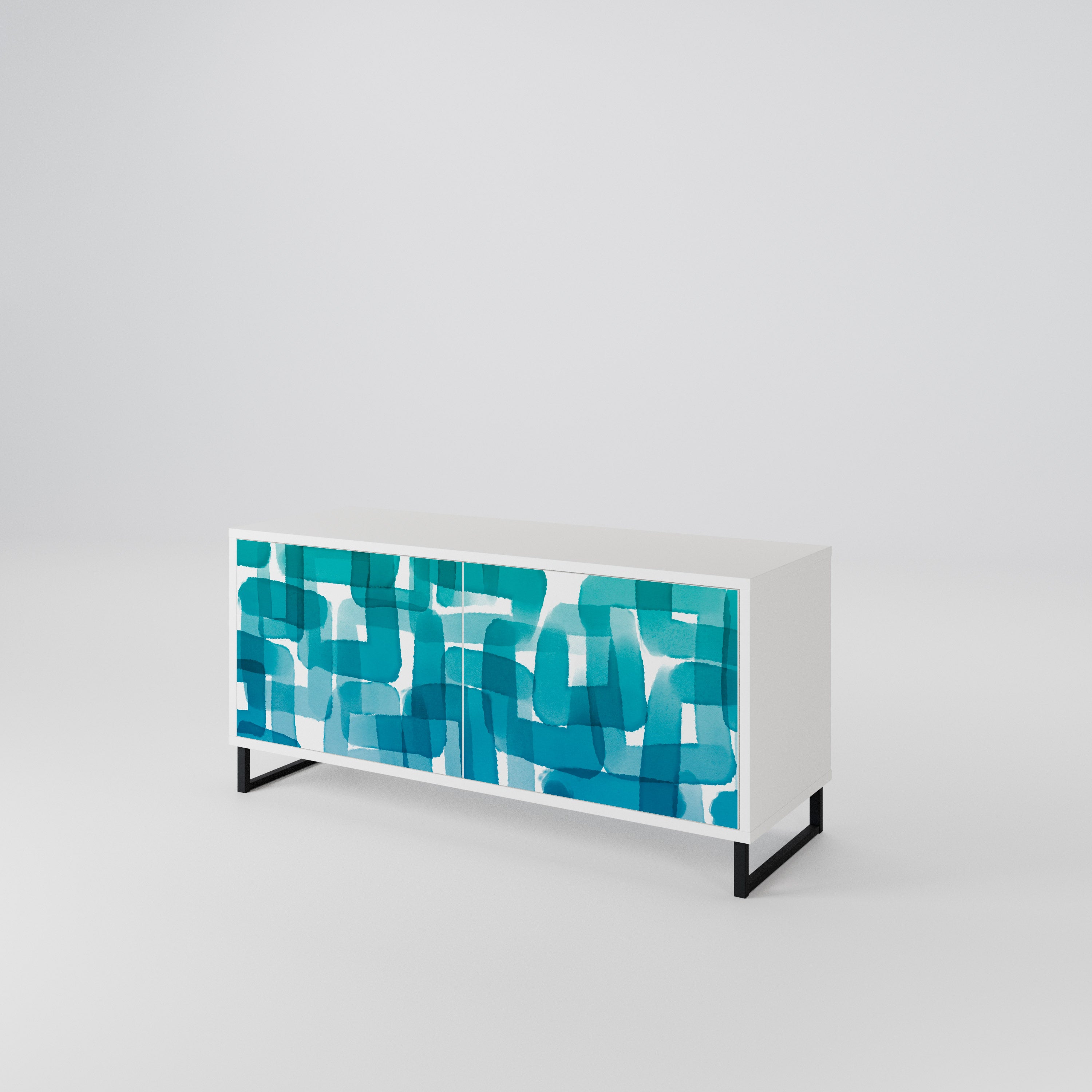 TURQUOISE RECTANGLES Kompakt TV-bänk med 2 dörrar
