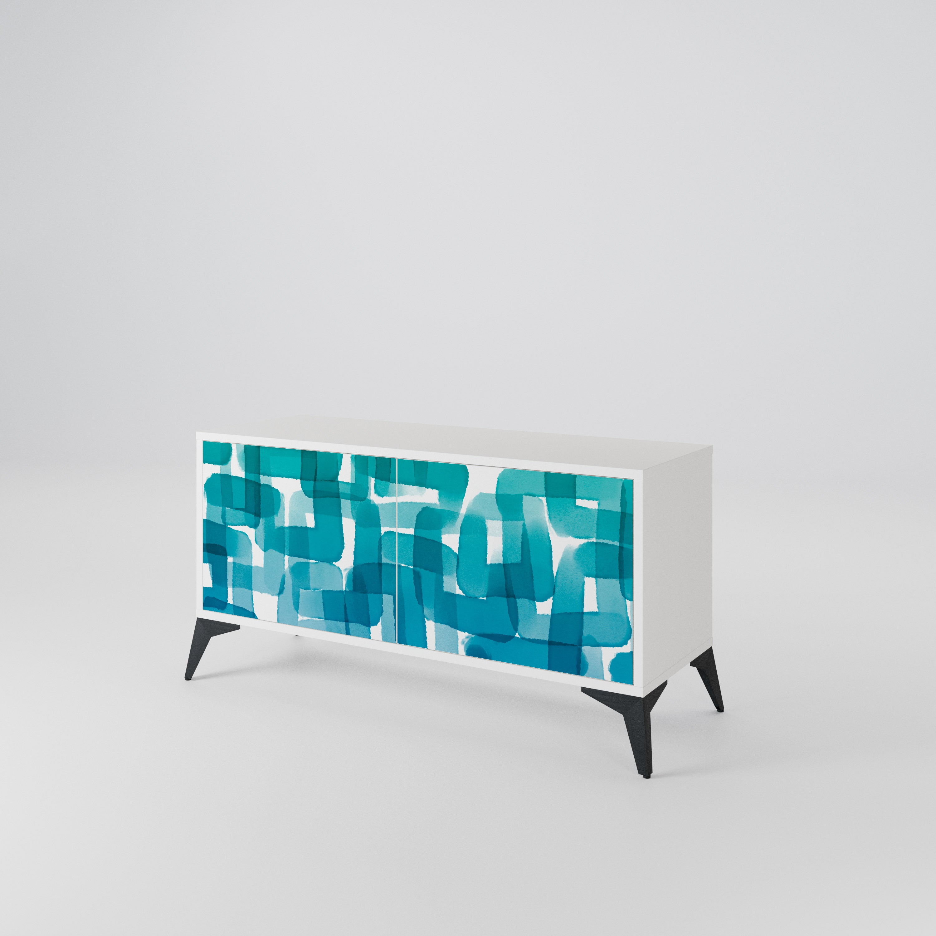 TURQUOISE RECTANGLES Kompakt TV-bänk med 2 dörrar