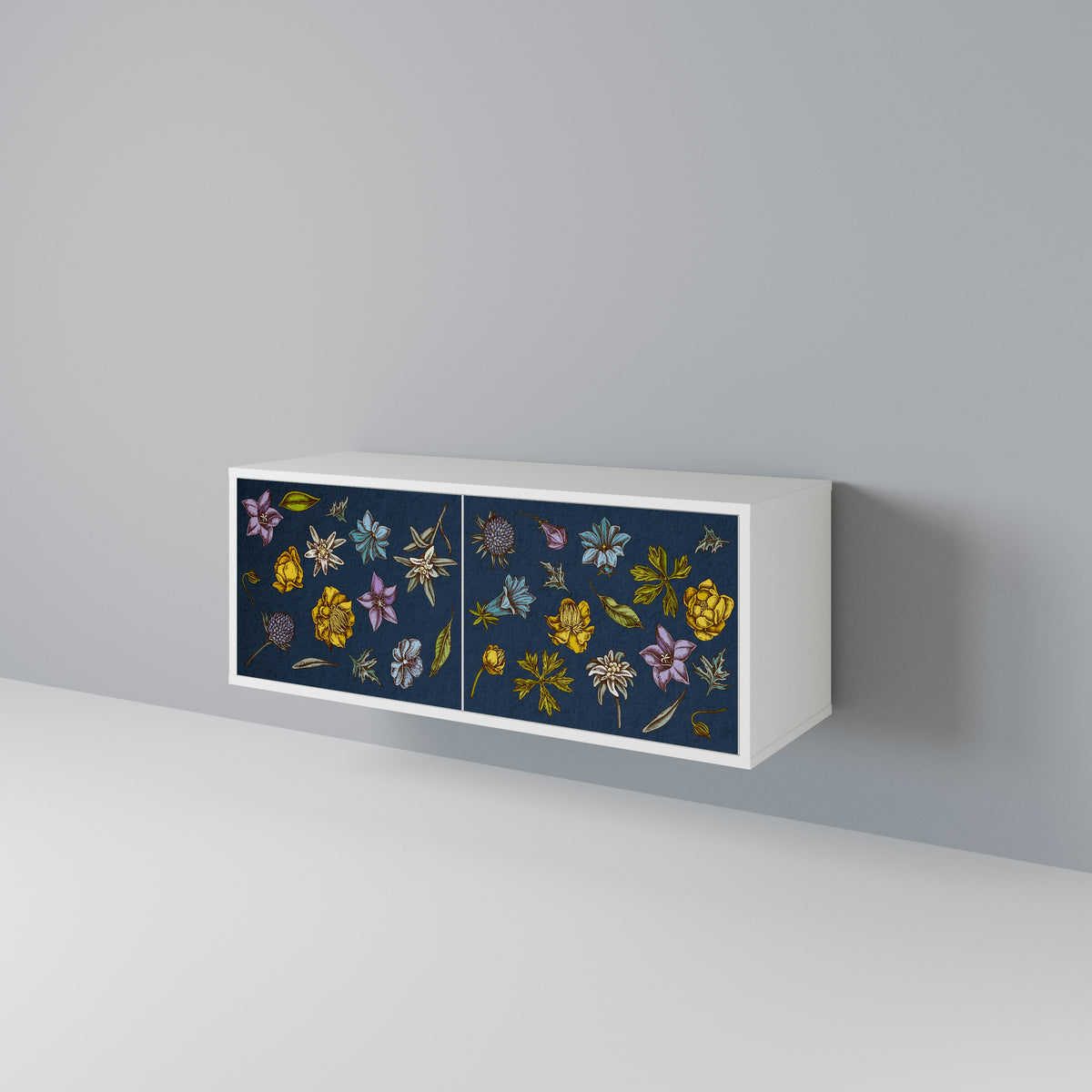 FLOWERS ON NAVY BLUE Kompakt TV-bänk med 2 dörrar