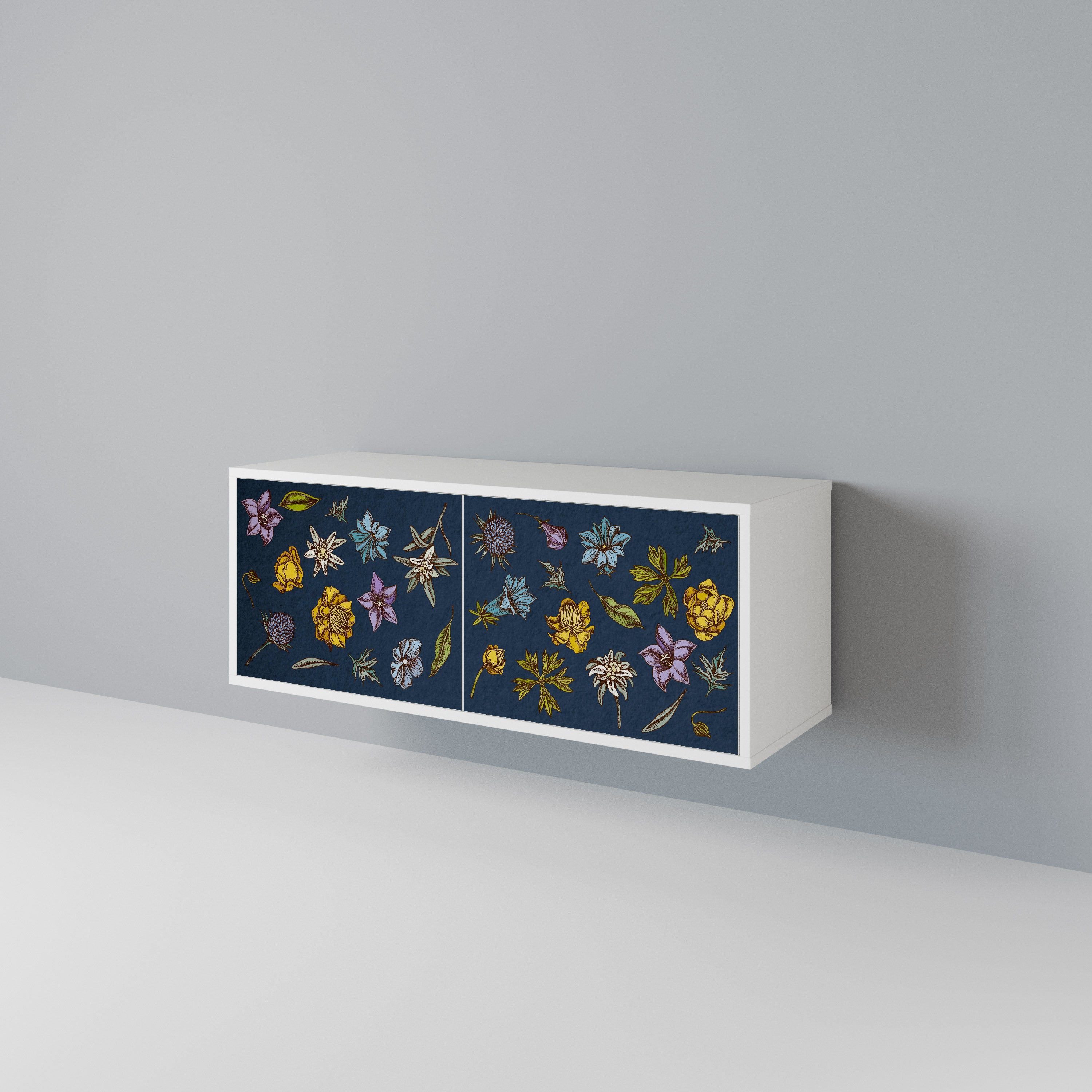 FLOWERS ON NAVY BLUE Kompakt TV-bänk med 2 dörrar