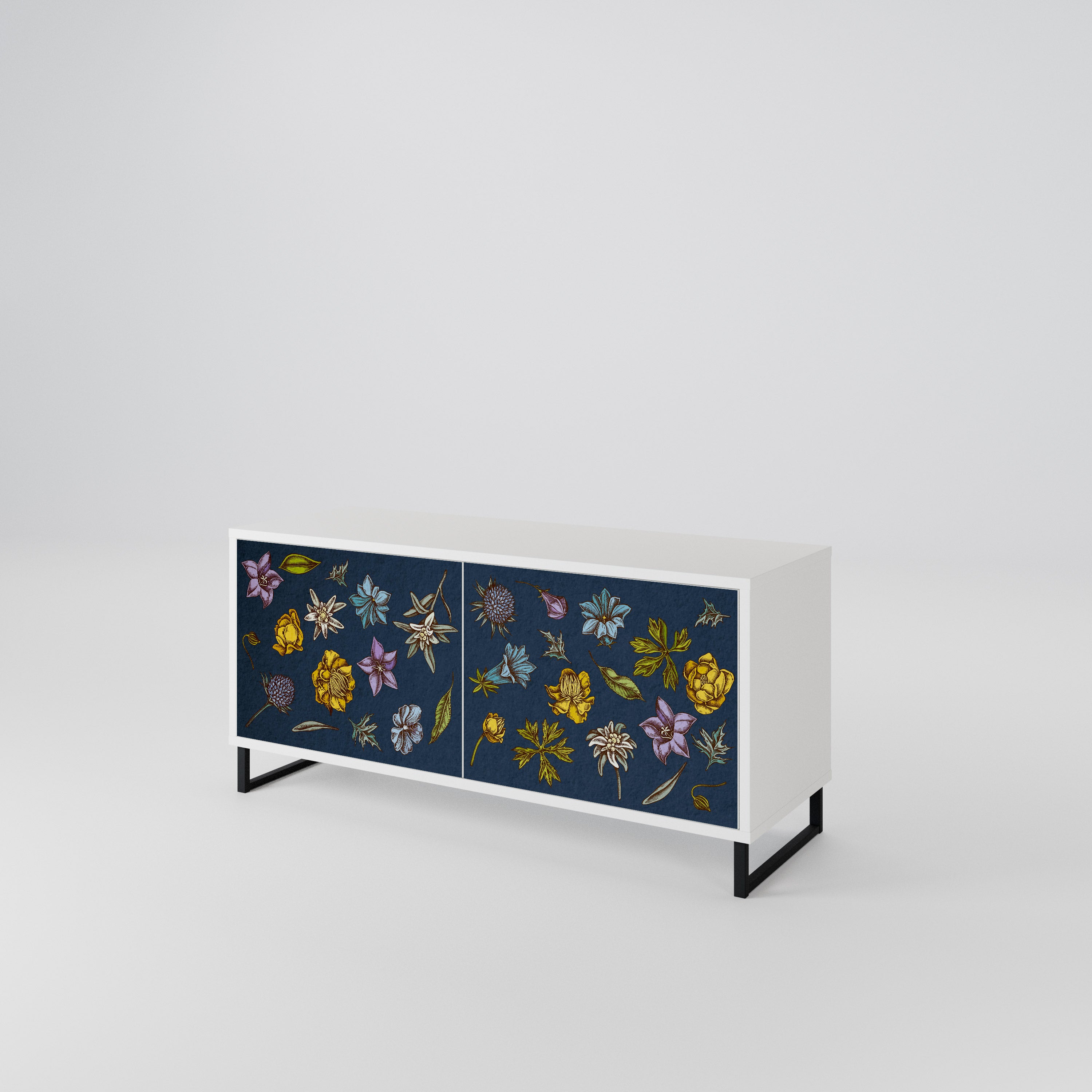 FLOWERS ON NAVY BLUE Kompakt TV-bänk med 2 dörrar