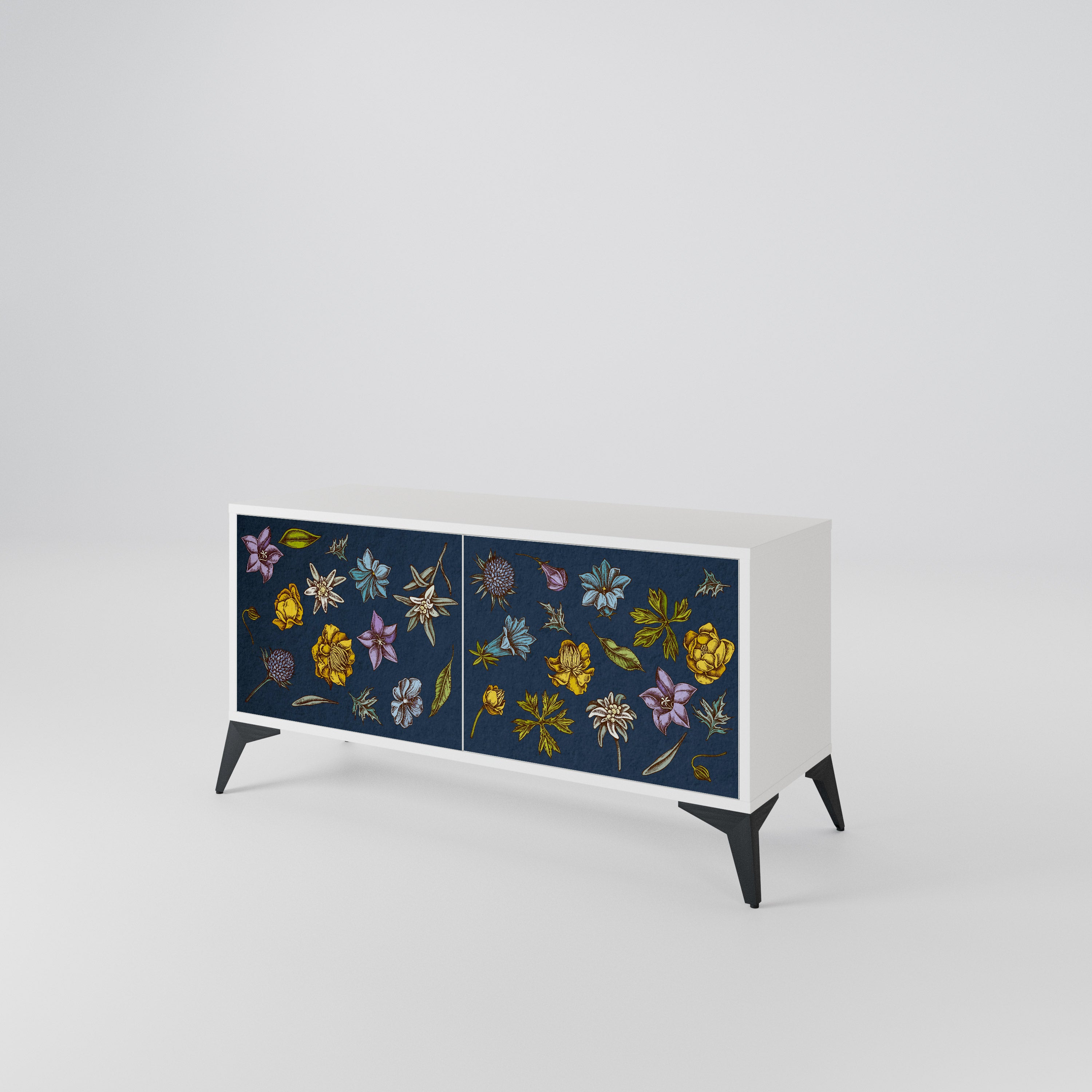 FLOWERS ON NAVY BLUE Kompakt TV-bänk med 2 dörrar