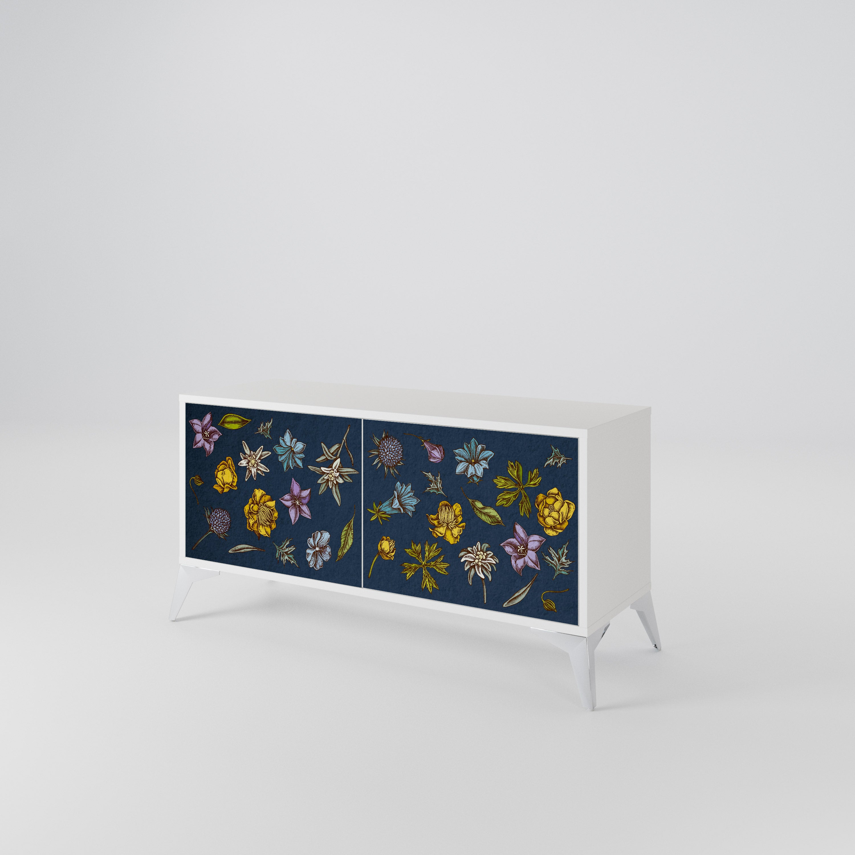 FLOWERS ON NAVY BLUE Kompakt TV-bänk med 2 dörrar