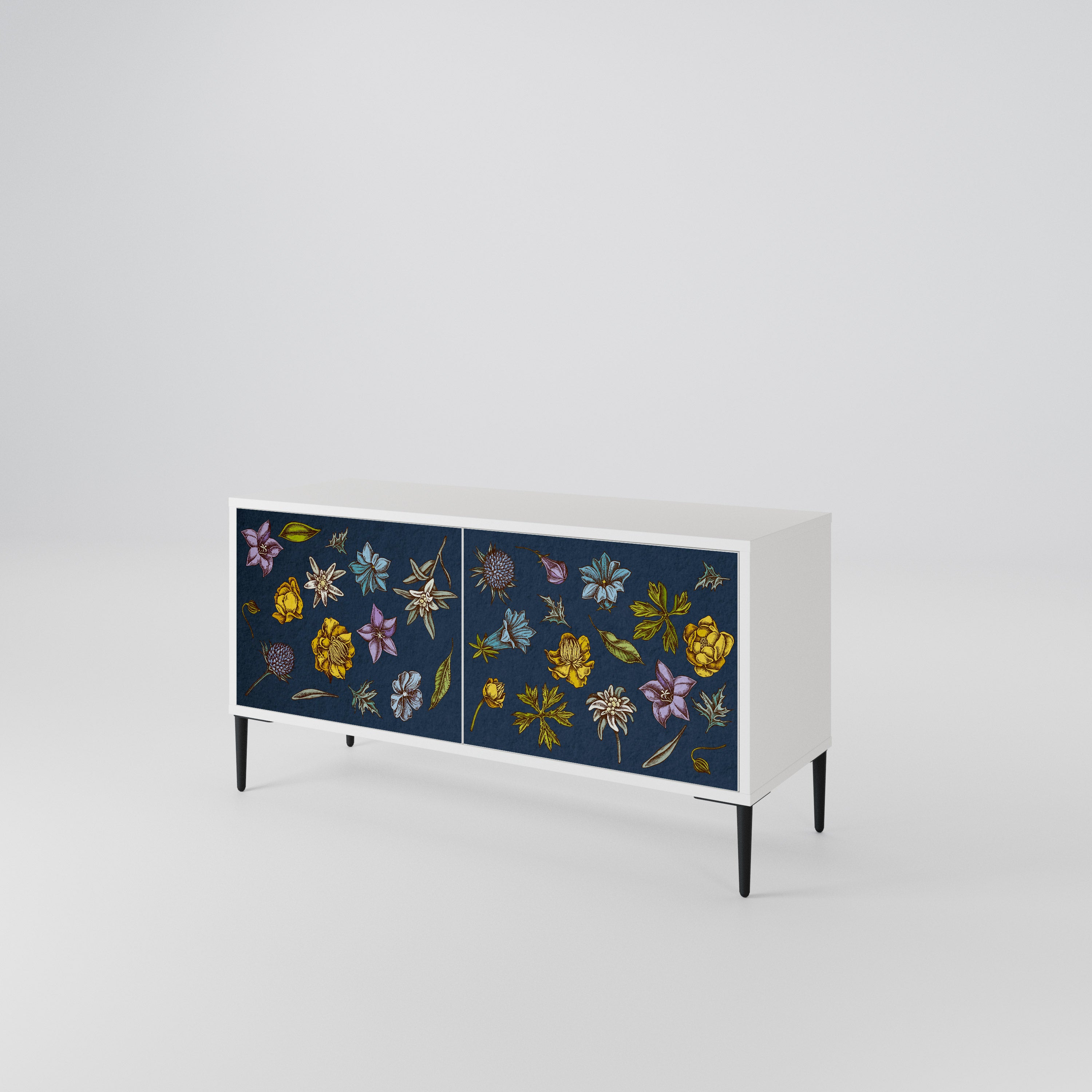 FLOWERS ON NAVY BLUE Kompakt TV-bänk med 2 dörrar