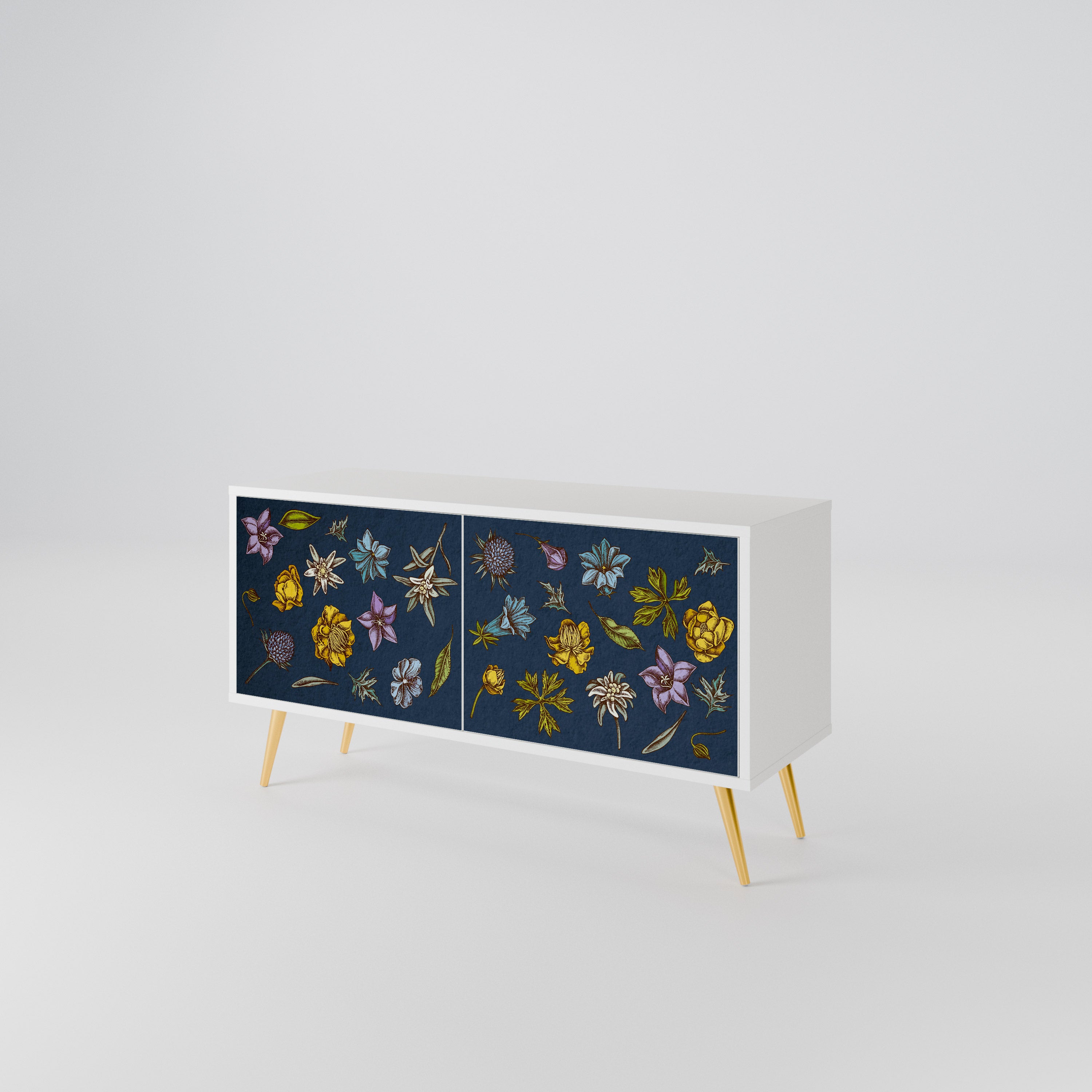 FLOWERS ON NAVY BLUE Kompakt TV-bänk med 2 dörrar