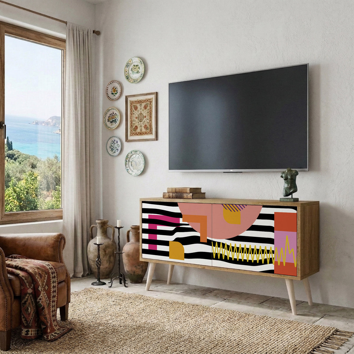 CHROMATIC ABSTRACT Kompakt TV-bänk med 2 dörrar