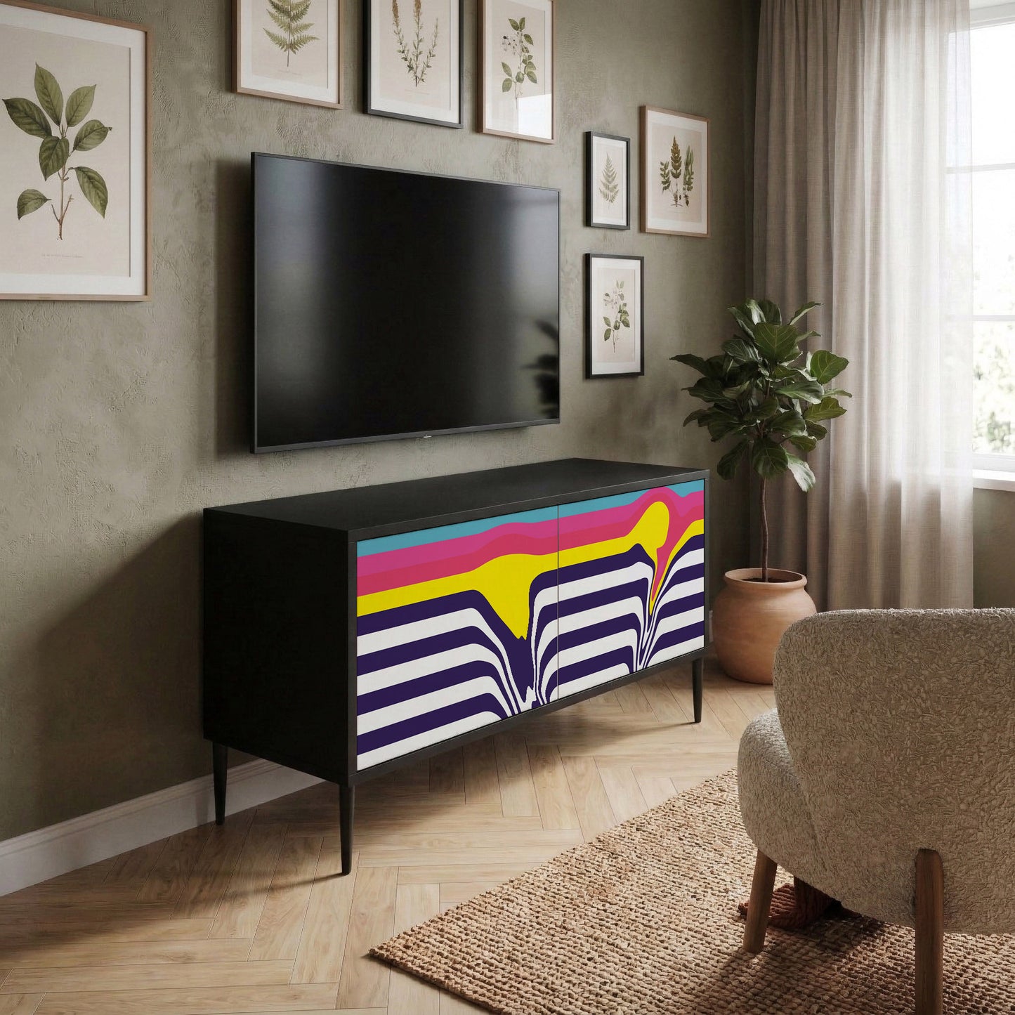 COLORFUL DIVERSION Kompakt TV-bänk med 2 dörrar
