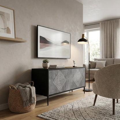 POLYGONAL ARTISTRY Kompakt TV-bänk med 2 dörrar