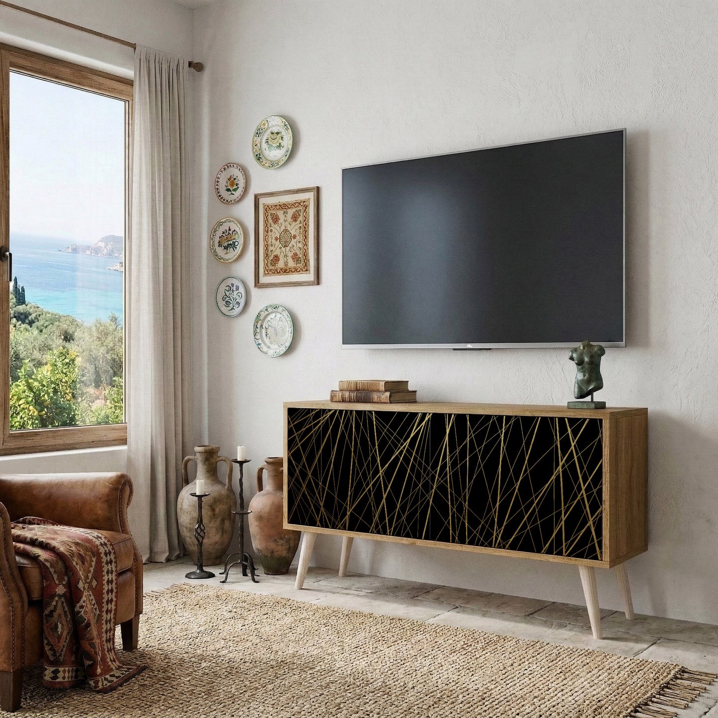BRIGHT MESH Kompakt TV-bänk med 2 dörrar