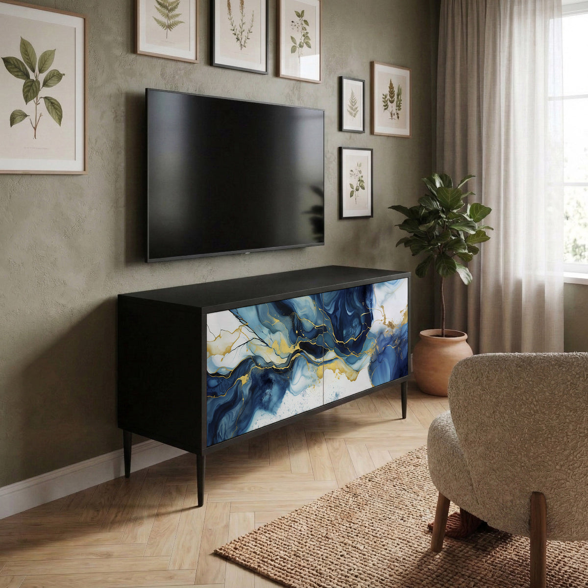 INKY MARBLE Kompakt TV-bänk med 2 dörrar