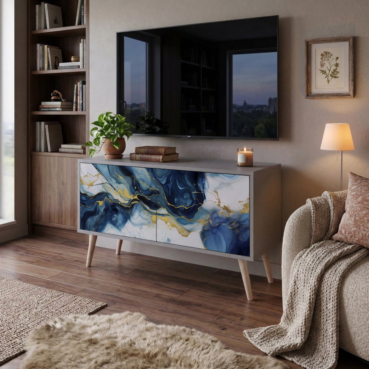INKY MARBLE Kompakt TV-bänk med 2 dörrar