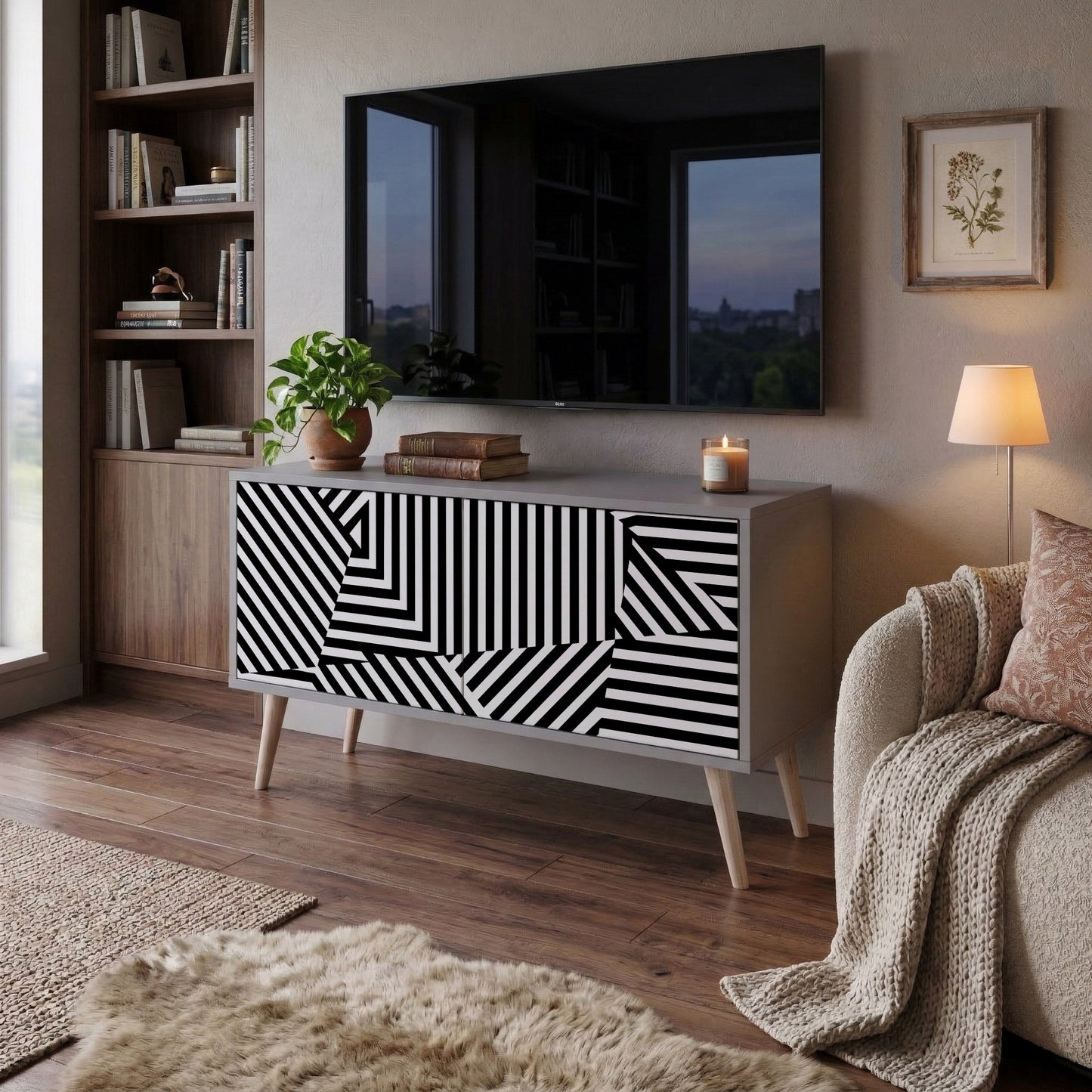 ILLUSIONARY LATTICE Kompakt TV-bänk med 2 dörrar