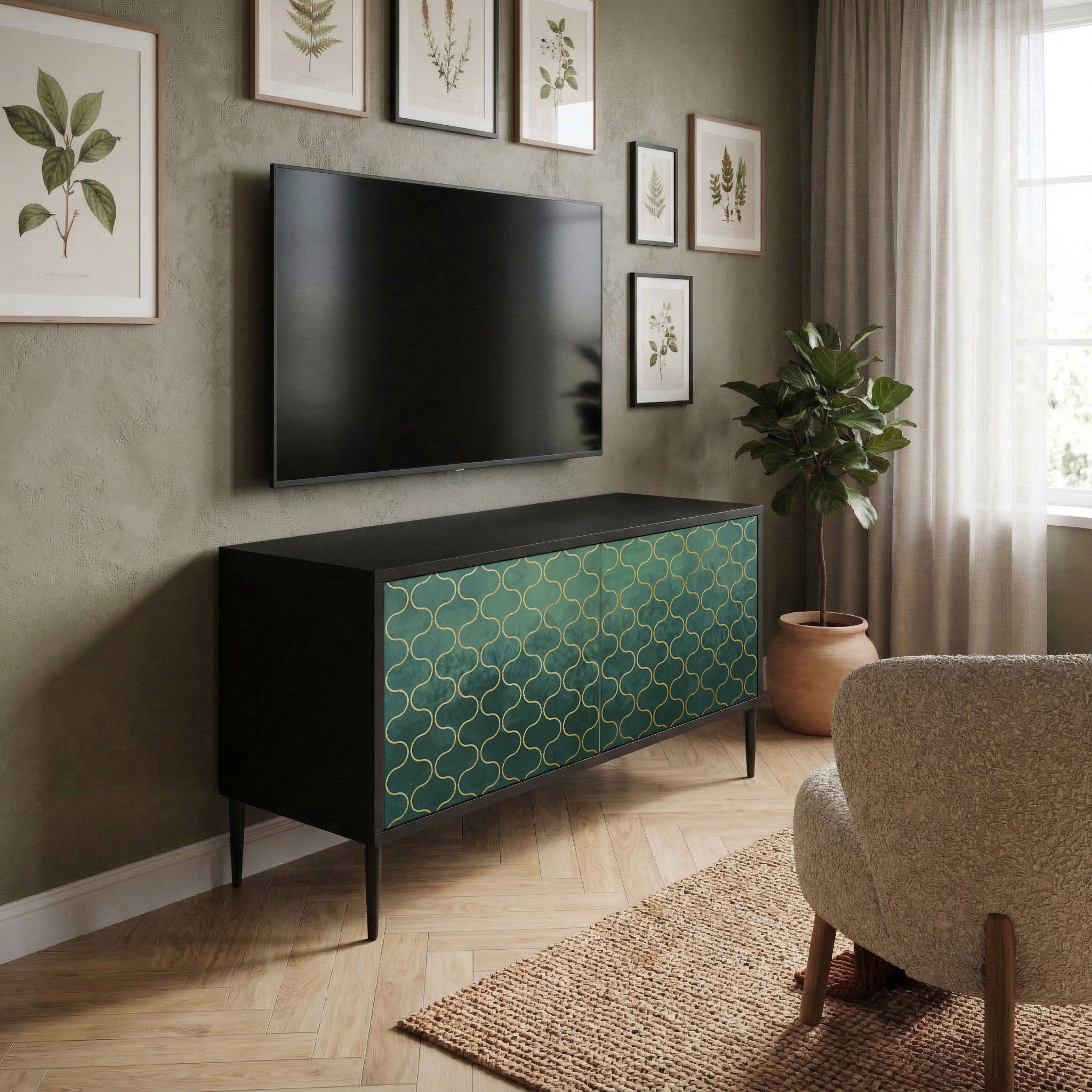 TESSELATED GREENERY Kompakt TV-bänk med 2 dörrar