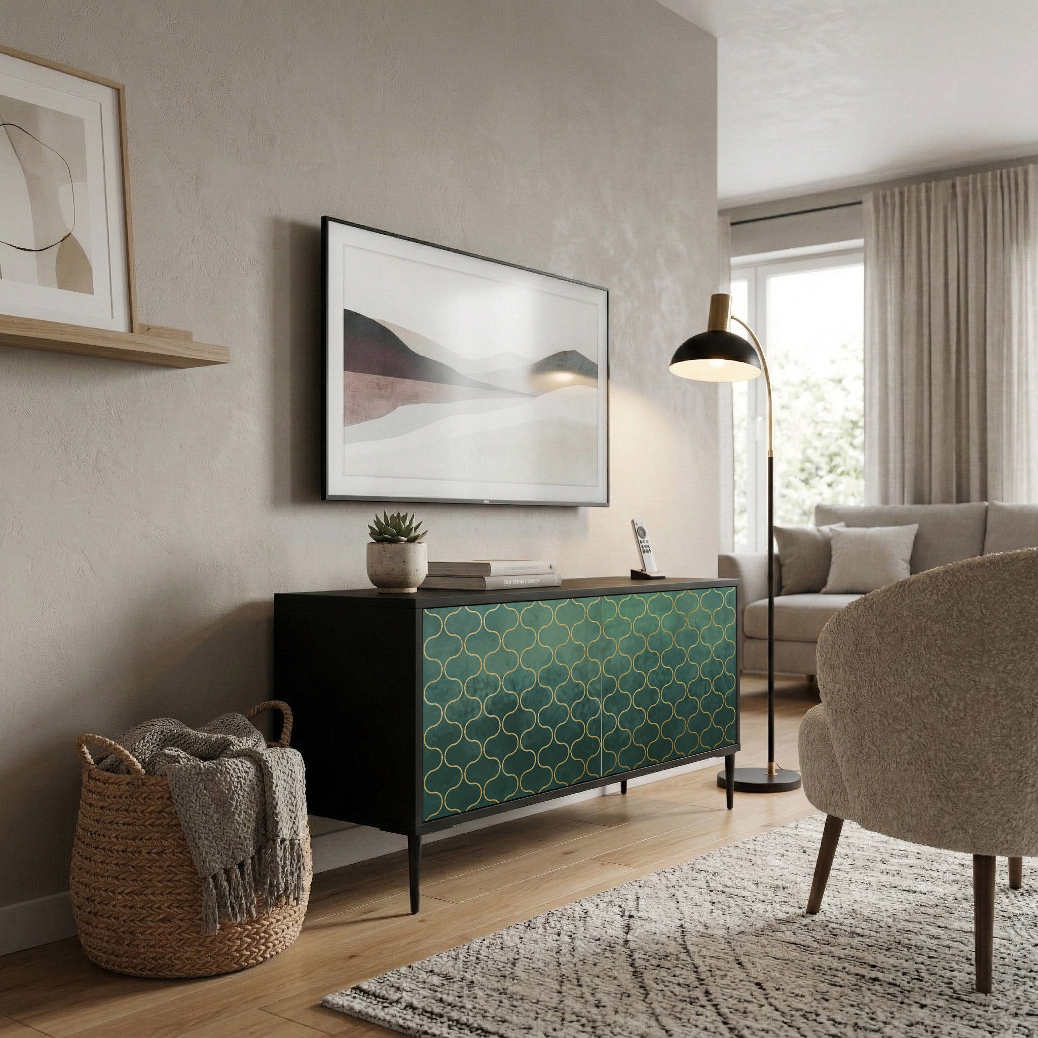 TESSELATED GREENERY Kompakt TV-bänk med 2 dörrar
