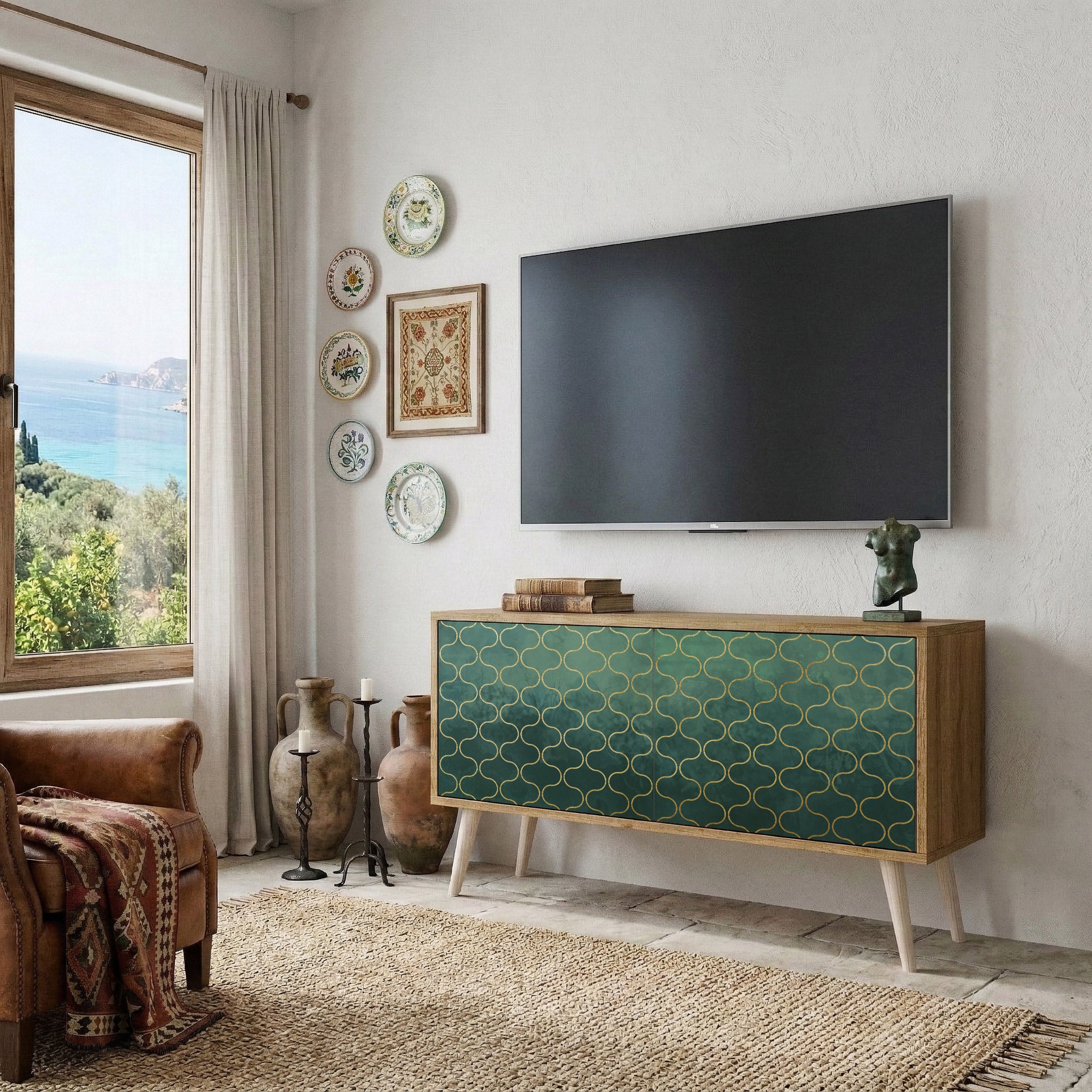 TESSELATED GREENERY Kompakt TV-bänk med 2 dörrar