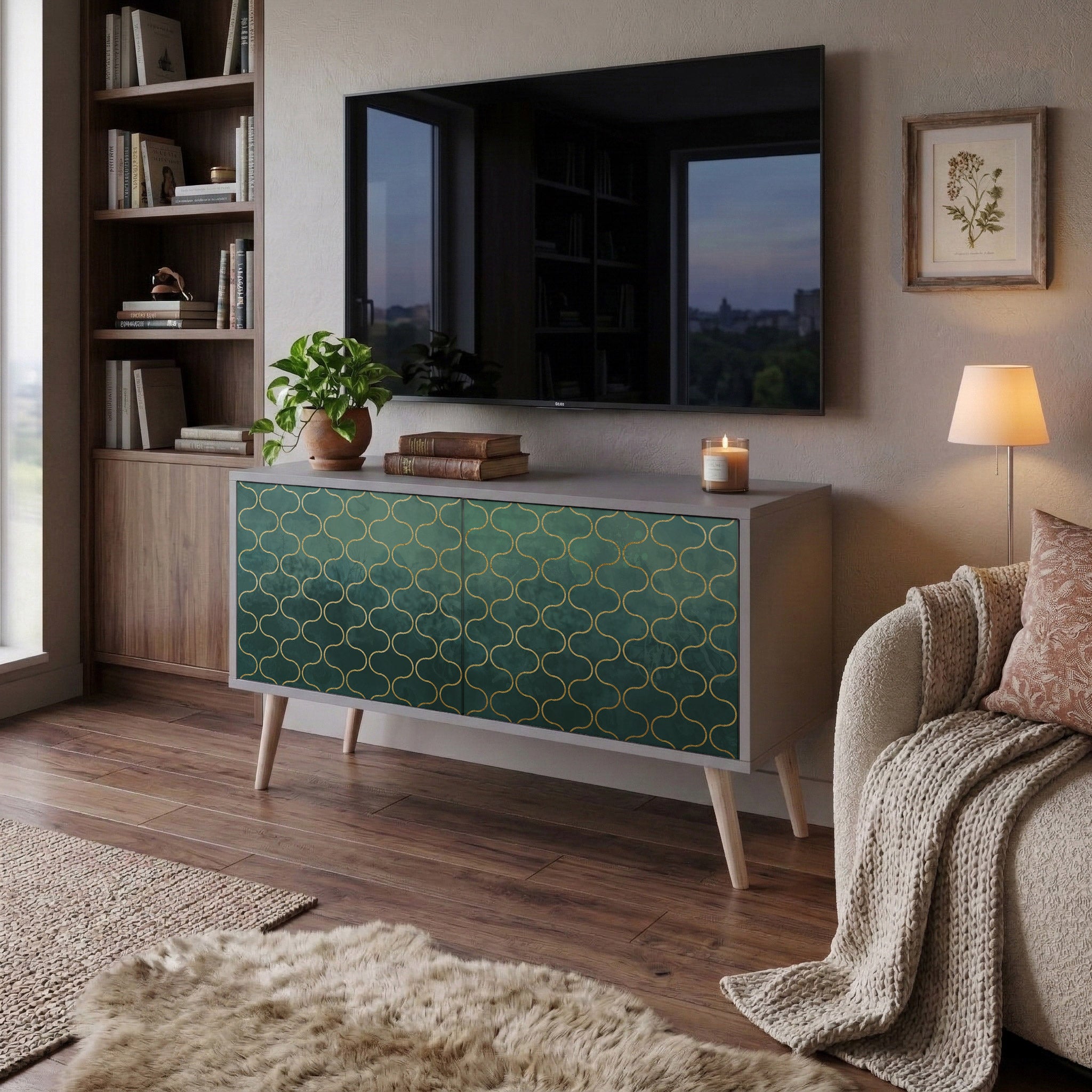TESSELATED GREENERY Kompakt TV-bänk med 2 dörrar