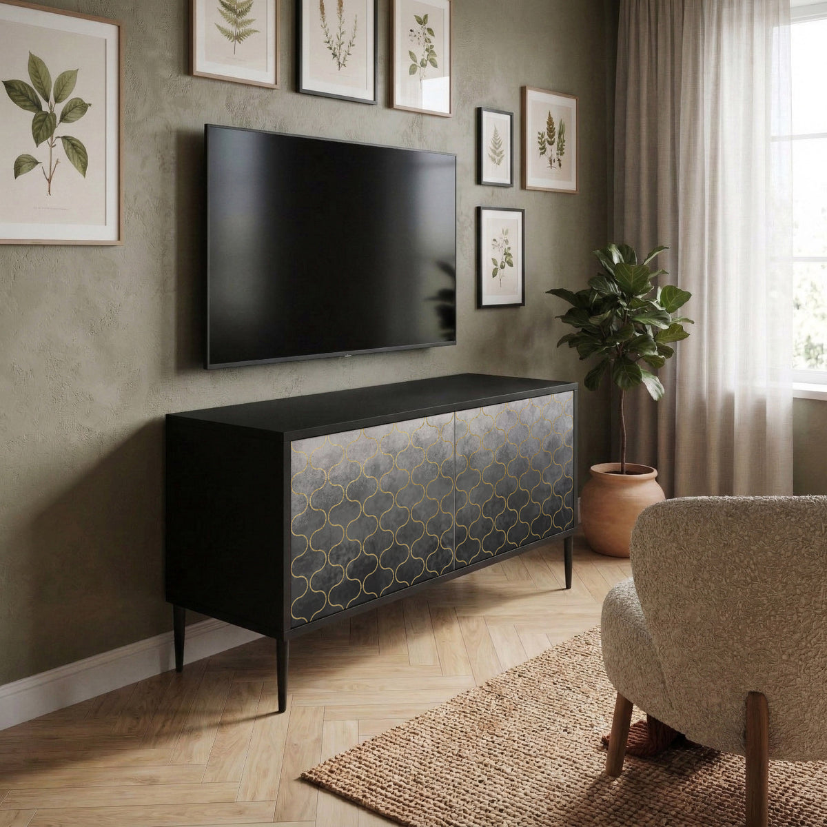 TESSELATED GRAYISH Kompakt TV-bänk med 2 dörrar