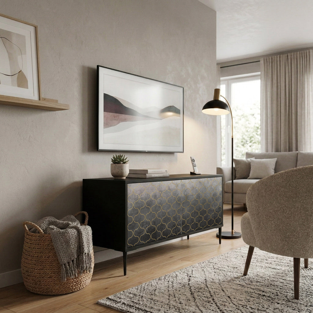 TESSELATED GRAYISH Compact 2-Door TV Cabinet