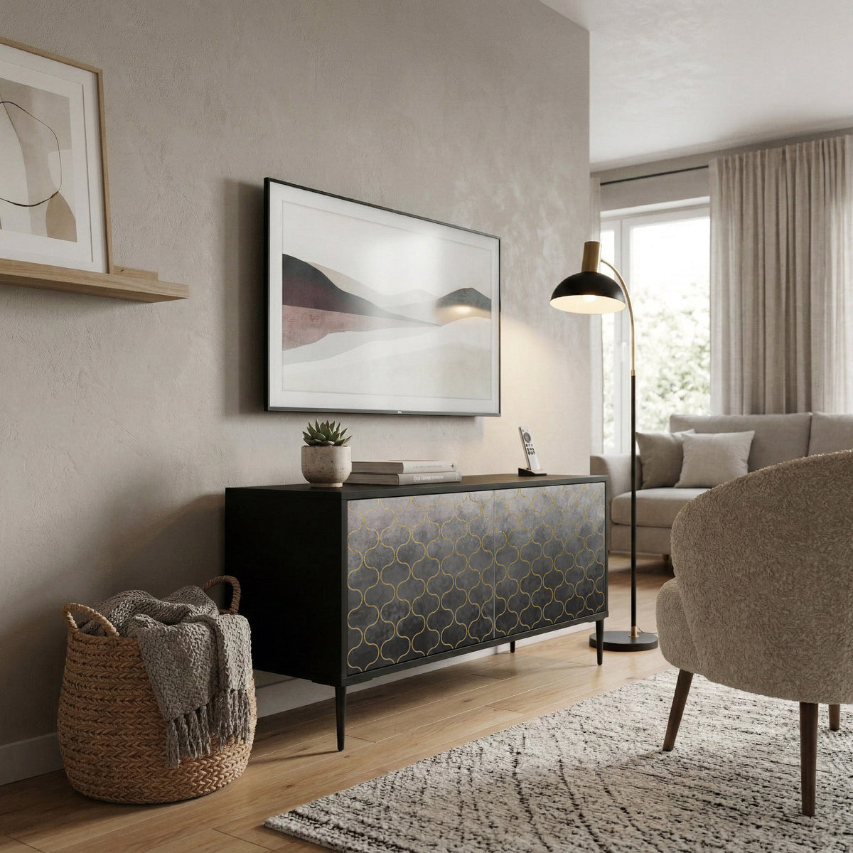 TESSELATED GRAYISH Kompakt TV-bänk med 2 dörrar