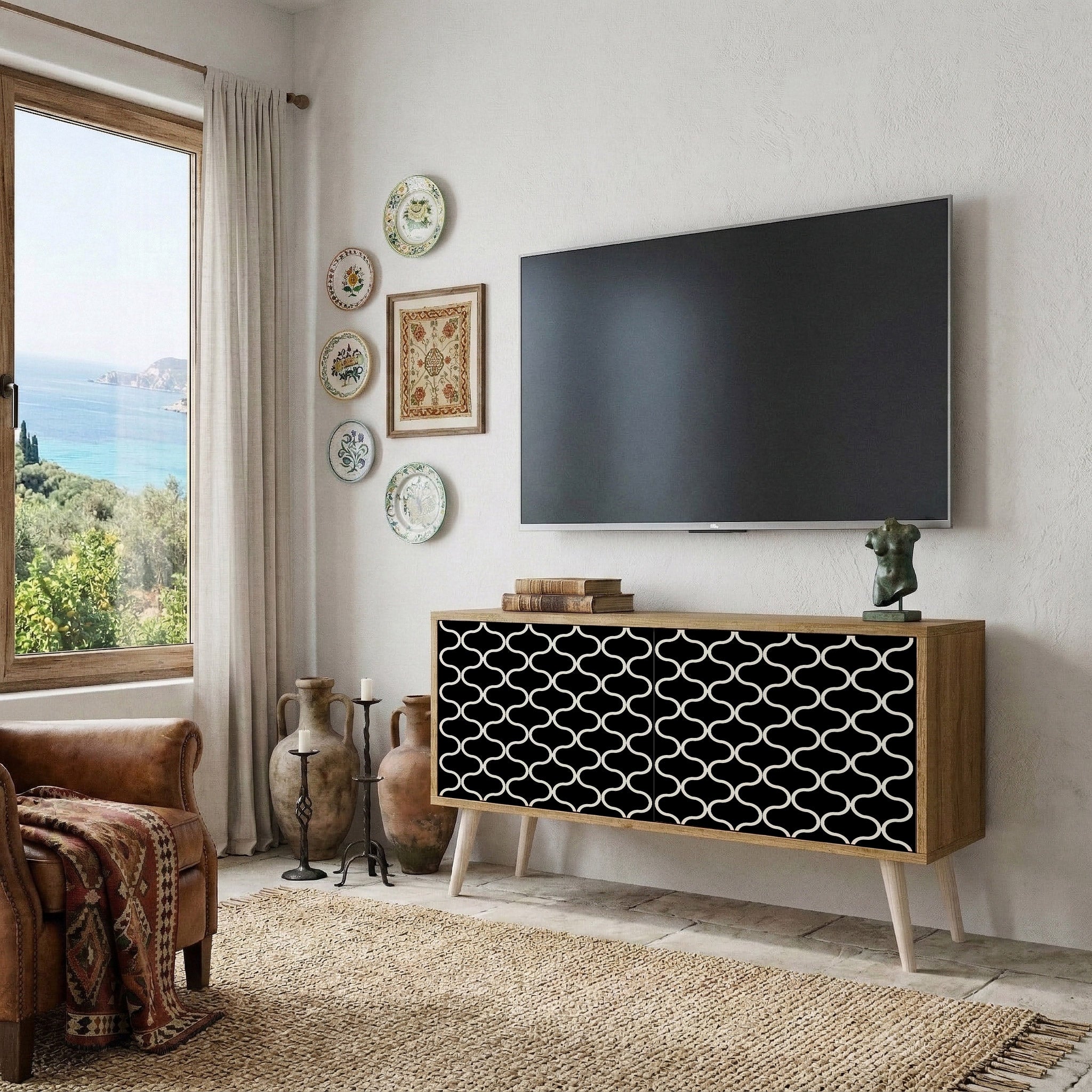 TESSELATED BLACKNESS Compact 2-Door TV Cabinet