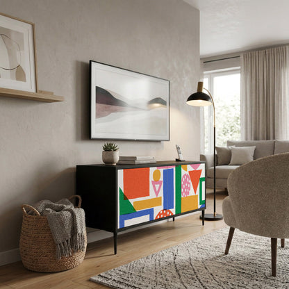 GEOMETRIC GLIMMER Kompakt TV-bänk med 2 dörrar