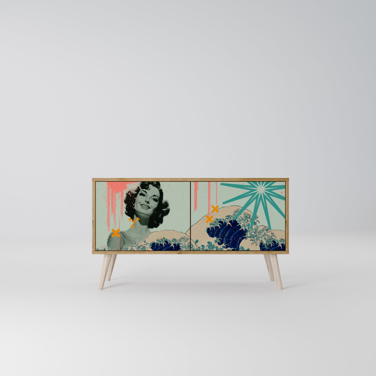 KANAGAWA BEAUTY Kompakt TV-bänk med 2 dörrar