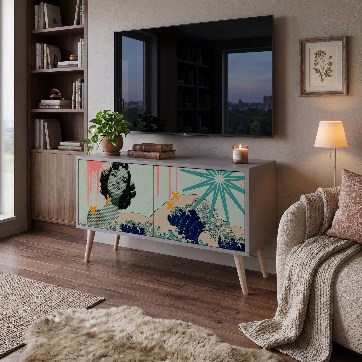 KANAGAWA BEAUTY Kompakt TV-bänk med 2 dörrar
