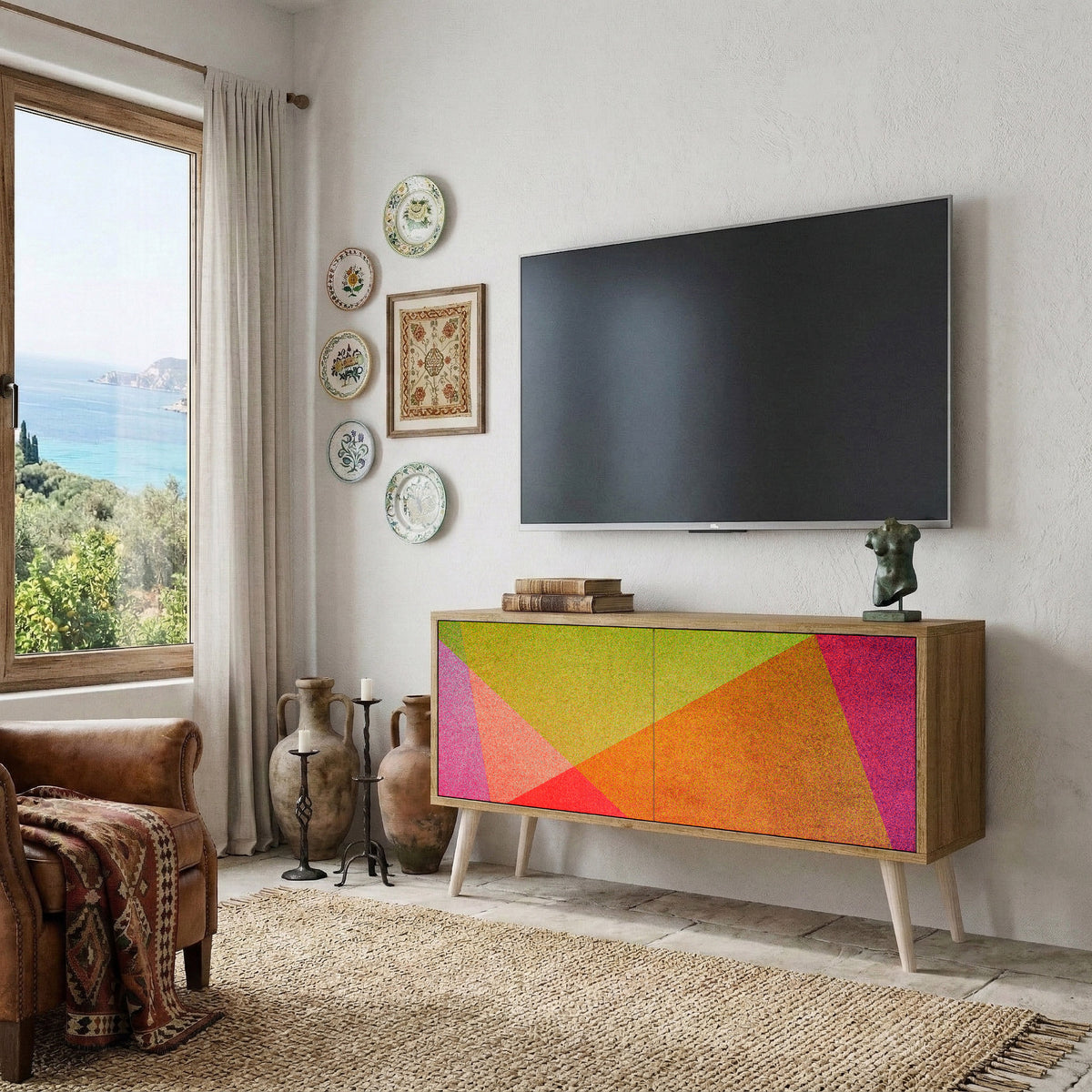 VIVID GEOMETRY Kompakt TV-bänk med 2 dörrar
