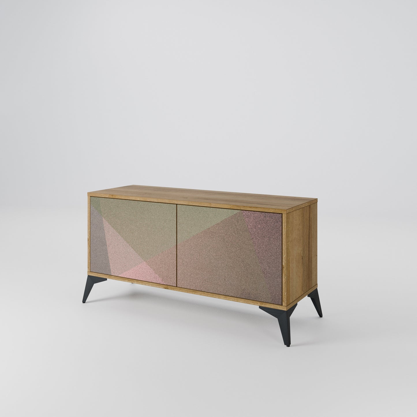 BEIGE GEOMETRY Kompakt TV-bänk med 2 dörrar