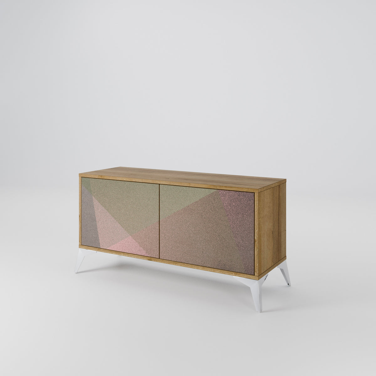 BEIGE GEOMETRY Kompakt TV-bänk med 2 dörrar