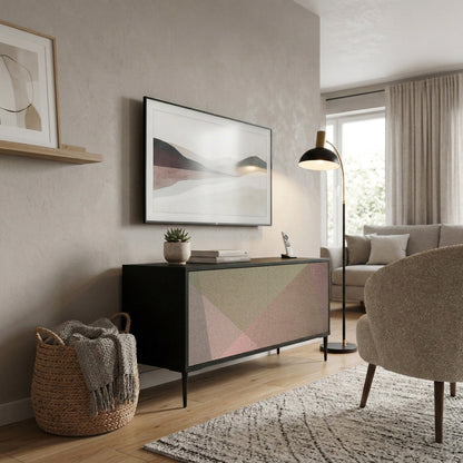 BEIGE GEOMETRY Kompakt TV-bänk med 2 dörrar