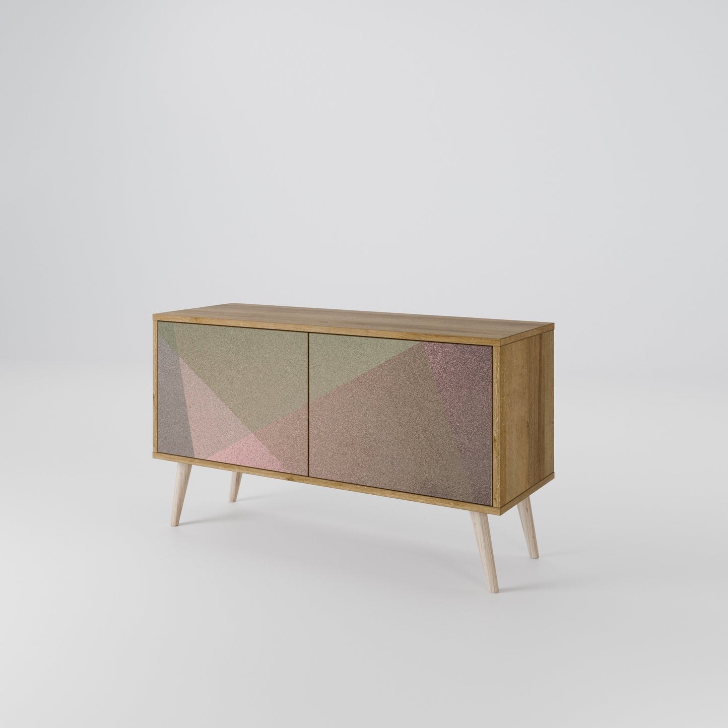 BEIGE GEOMETRY Kompakt TV-bänk med 2 dörrar