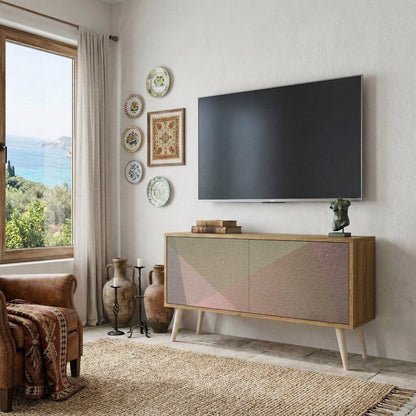 BEIGE GEOMETRY Kompakt TV-bänk med 2 dörrar