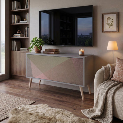 BEIGE GEOMETRY Kompakt TV-bänk med 2 dörrar